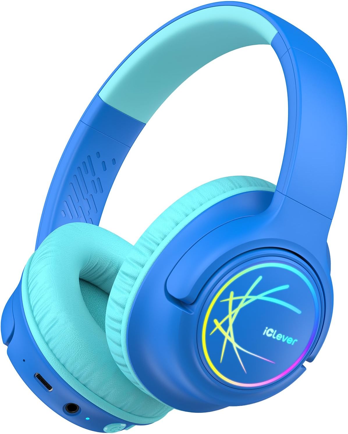 iClever BTH18 Kids Bluetooth Headphones LED Lights for Toddler Boys Girls | SafeSound Tech, 43H Playtime Stereo Sound, USB C Charging AUX Cable, Over Ear Kids Headphones Wireless for iPad/Tablet/Travel