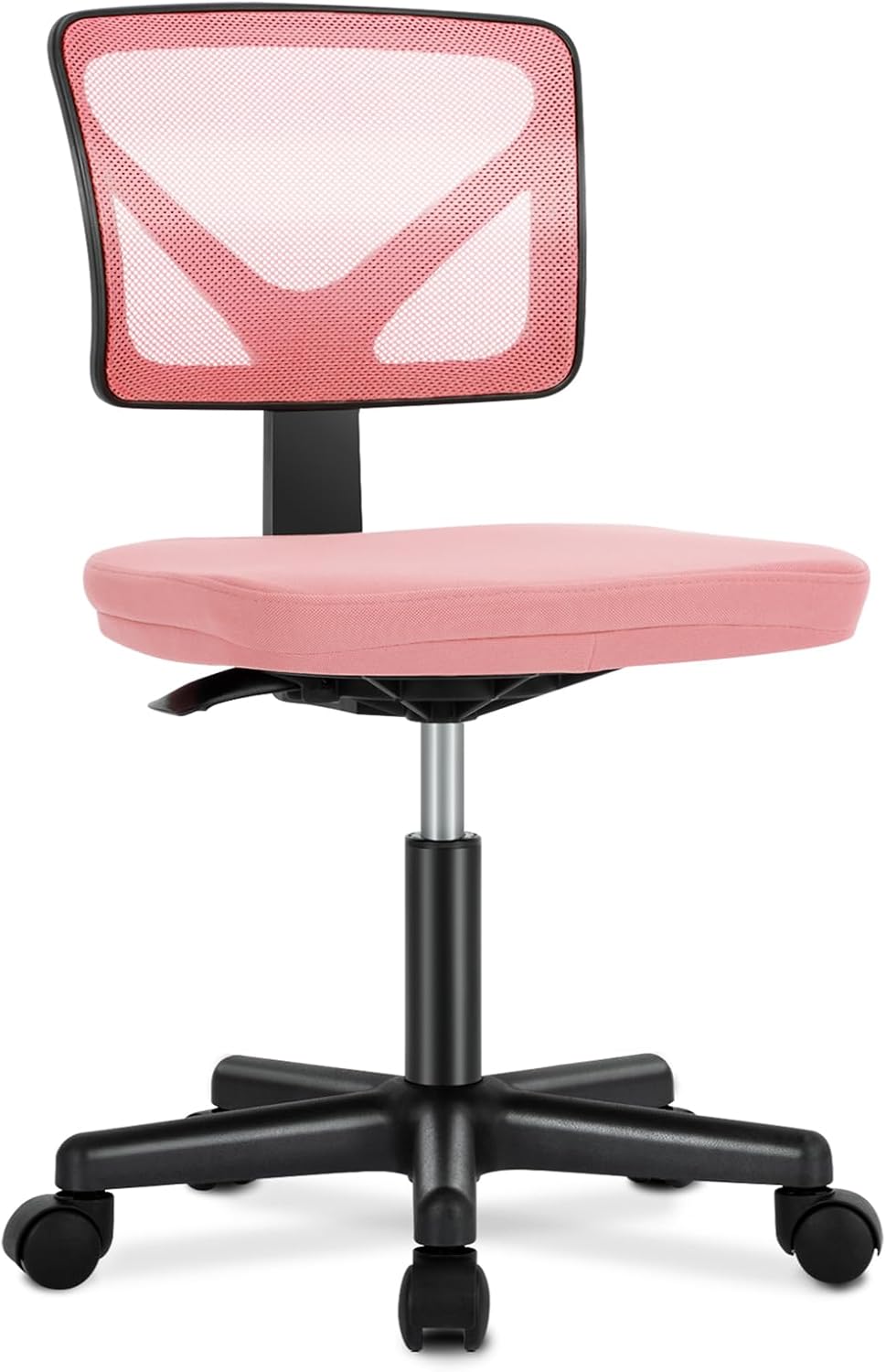 Sweetcrispy Small Armless Desk Chair, Mesh Rolling Office Chairs | Adjustable Ergonomic Lumbar Support, Low-Back, Swivel Wheels, Home Work, Bedroom, Study, Student, Adults, Classic Pink