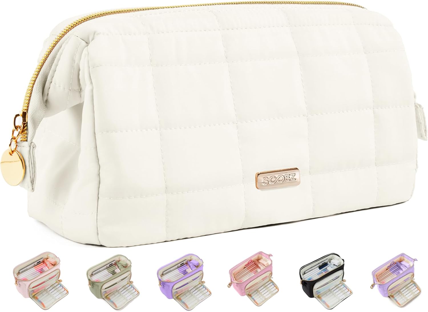 Sooez Large Pencil Case Pouch, Soft Pencil Bag with Zipper, Pen Bag | Wide Opening, School Supplies Cute Pencil Case for Girls Boy Men Women, Beige