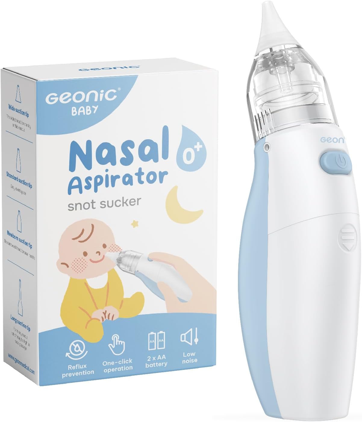 Baby Nasal Aspirator for Babies, Electric Nose Cleaner with 4 Suction Tips, Anti-Backflow, Low Noise, Portable Storage Case, BPA-Free, White