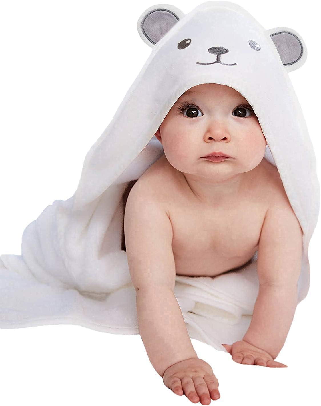 HIPHOP PANDA Ultra Soft Hooded Baby Towel – 2-Layer Thick 500GSM Absorbent | Rayon Made from Bamboo, Hooded Bath Towel for Newborn, Infant, Toddler, Baby Registry – Bear, 30×30 In