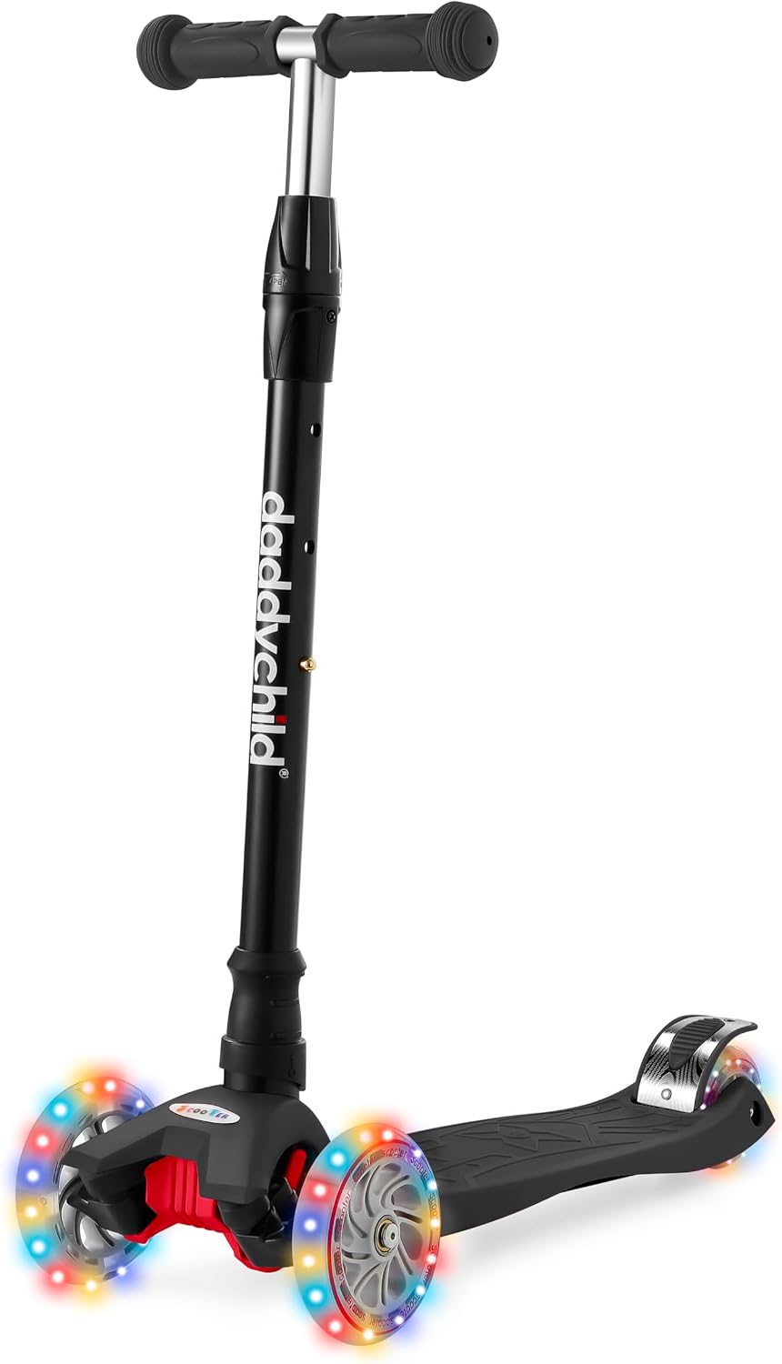 Scooters for Kids 3 Wheel Kick Scooter for Toddlers Girls & Boys, 4 Adjustable Height, Lean to Steer, Extra-Wide Deck, Light Up Wheels for Children from 3 to 14 Years Old
