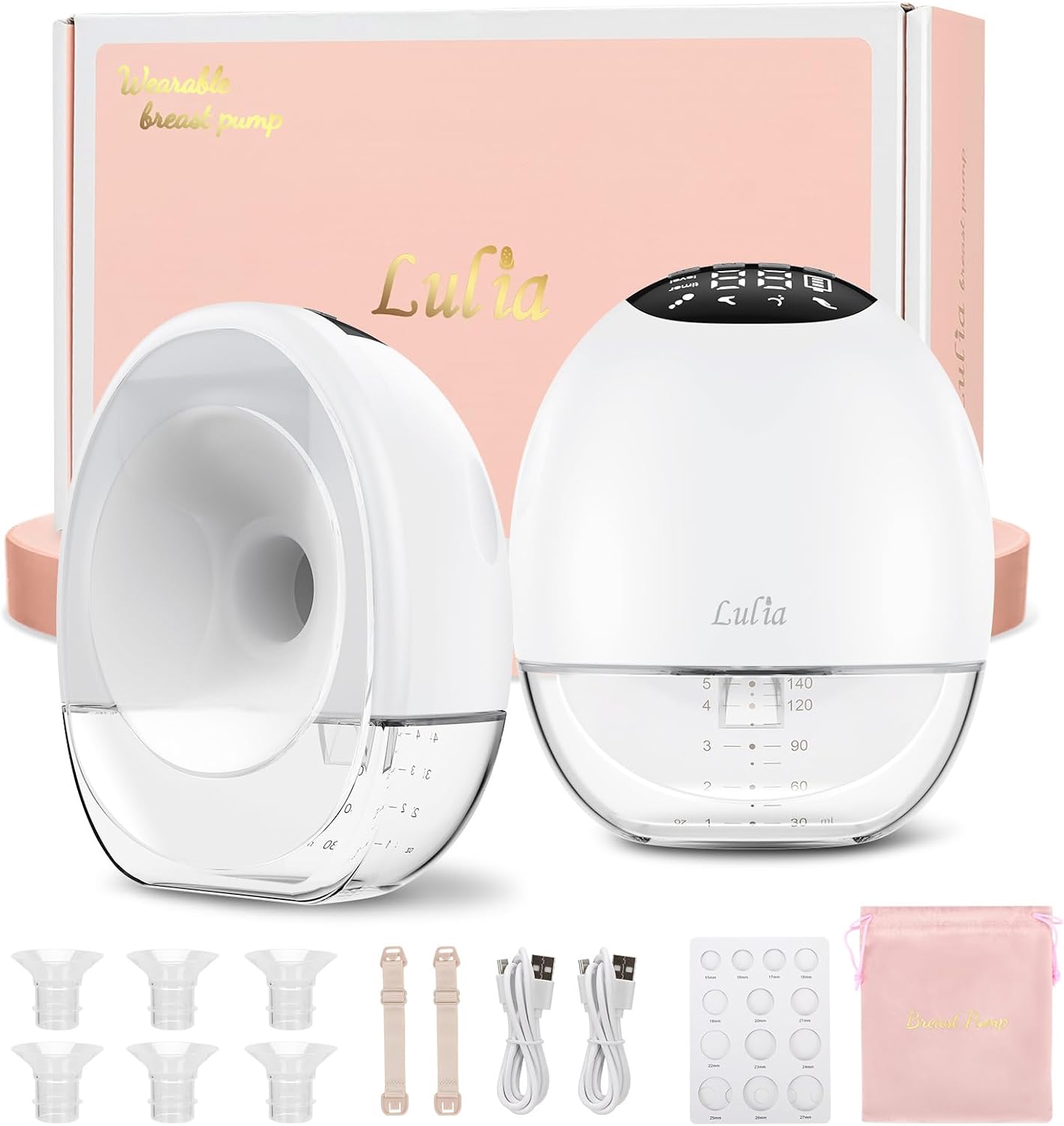 Lulia Breast Pump Hands Free, Upgraded Wearable Breast Pump, 380mmHg Strong Suction, 4 Modes & 9 Levels, Quickly Store Milk, 17/19/21/24MM Flanges, 2 Pack | Portable Double Breast Pumps with Powerful Suction & Quiet Motor, 4 Modes & 9 Levels, Anti-Backflow, 17/19/21/24mm Flanges