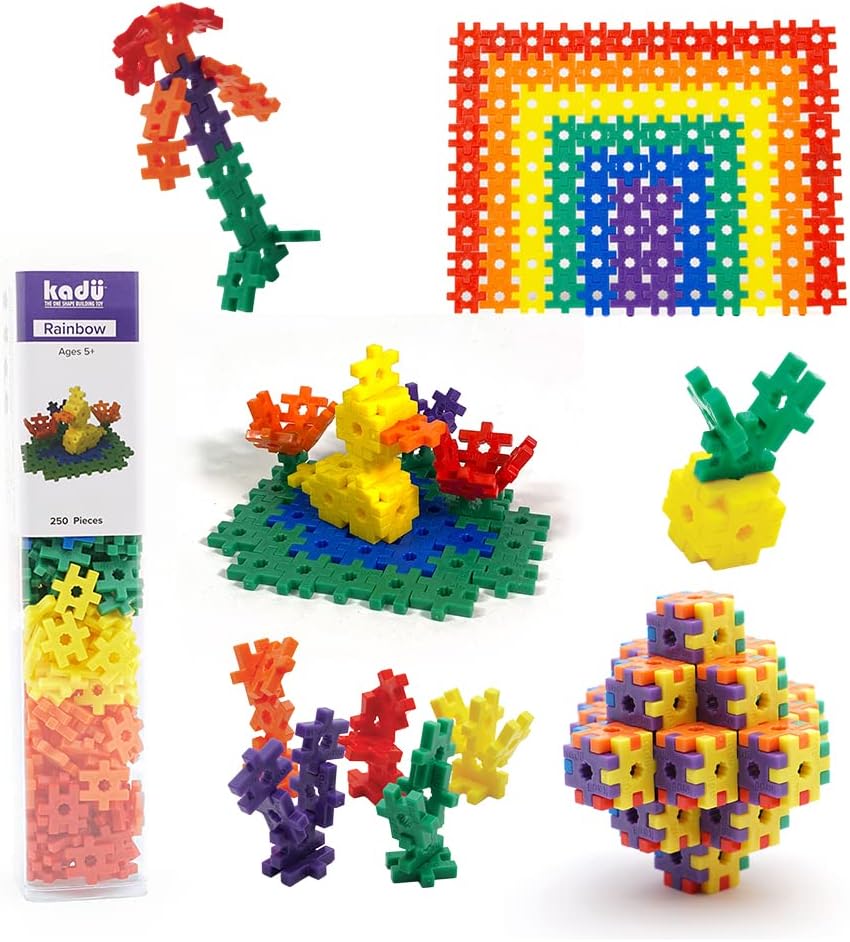 KADÜ 250 Piece Rainbow Set Kids Age 5+ Building Block STEM Interlocking Toy | Creative Mini Sensory Construction Puzzle tiles – Open Ended Play Gift Boys + Girls – Classroom Homeschool Manipulatives