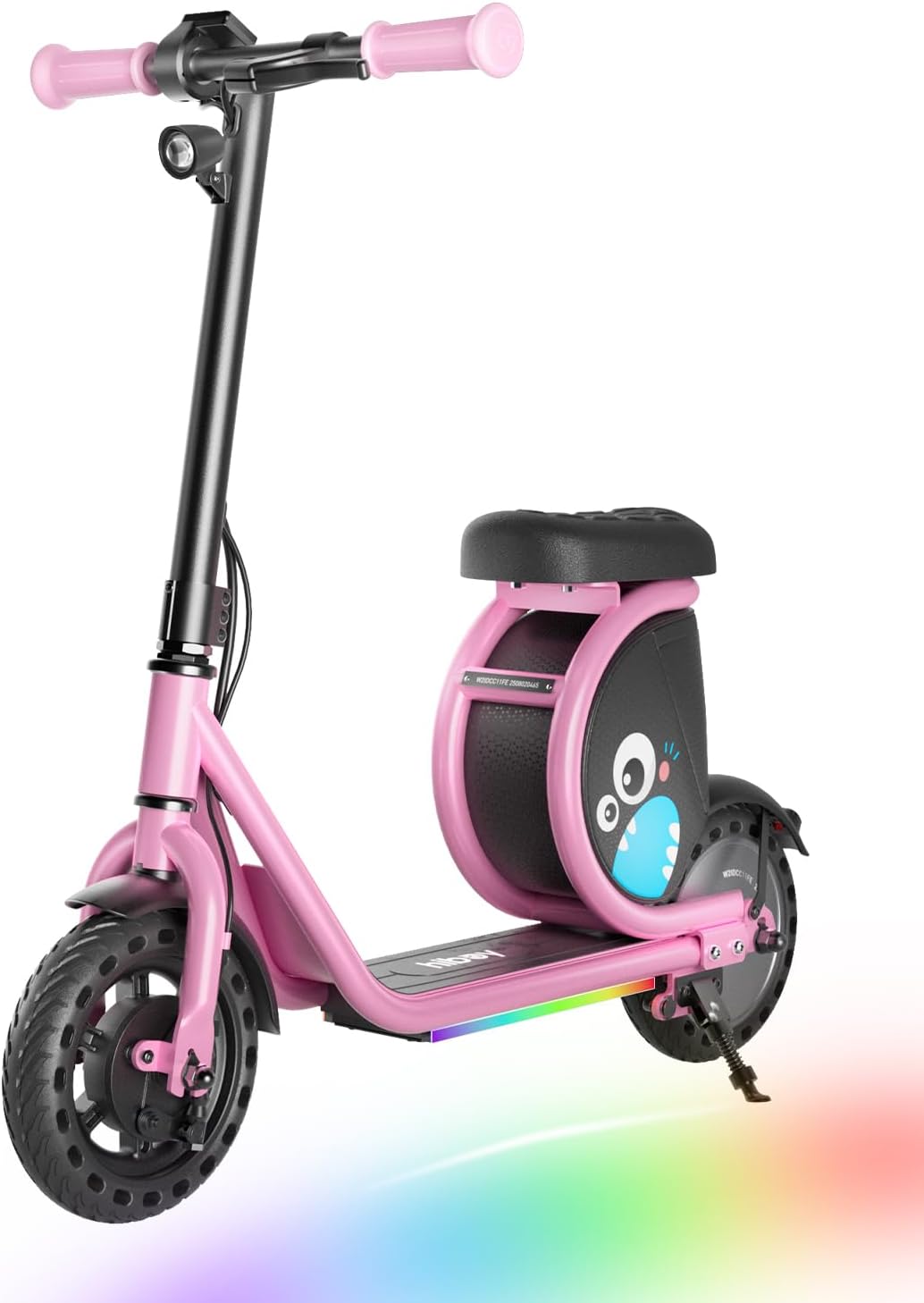 Hiboy JoyHaul Electric Scooter for Kids w/Seat, Ages 4-10, 9.3MPH, UL 2272 | Unique Under-Seat Storage, Powerful 100W Brushless Motor, 56.16Wh Safe Battery, Colorful LED Neon Lights, Ideal Kids Gift