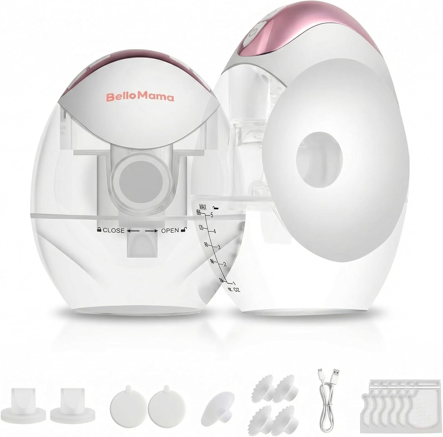 BelloMama Ultra-Slim Double Portable Wearable Breast Pump: Quiet Electric Breastfeeding Essentials with Suction Levels, Auto-Off, Ideal for Yoga, Sport, and Busy Lifestyles