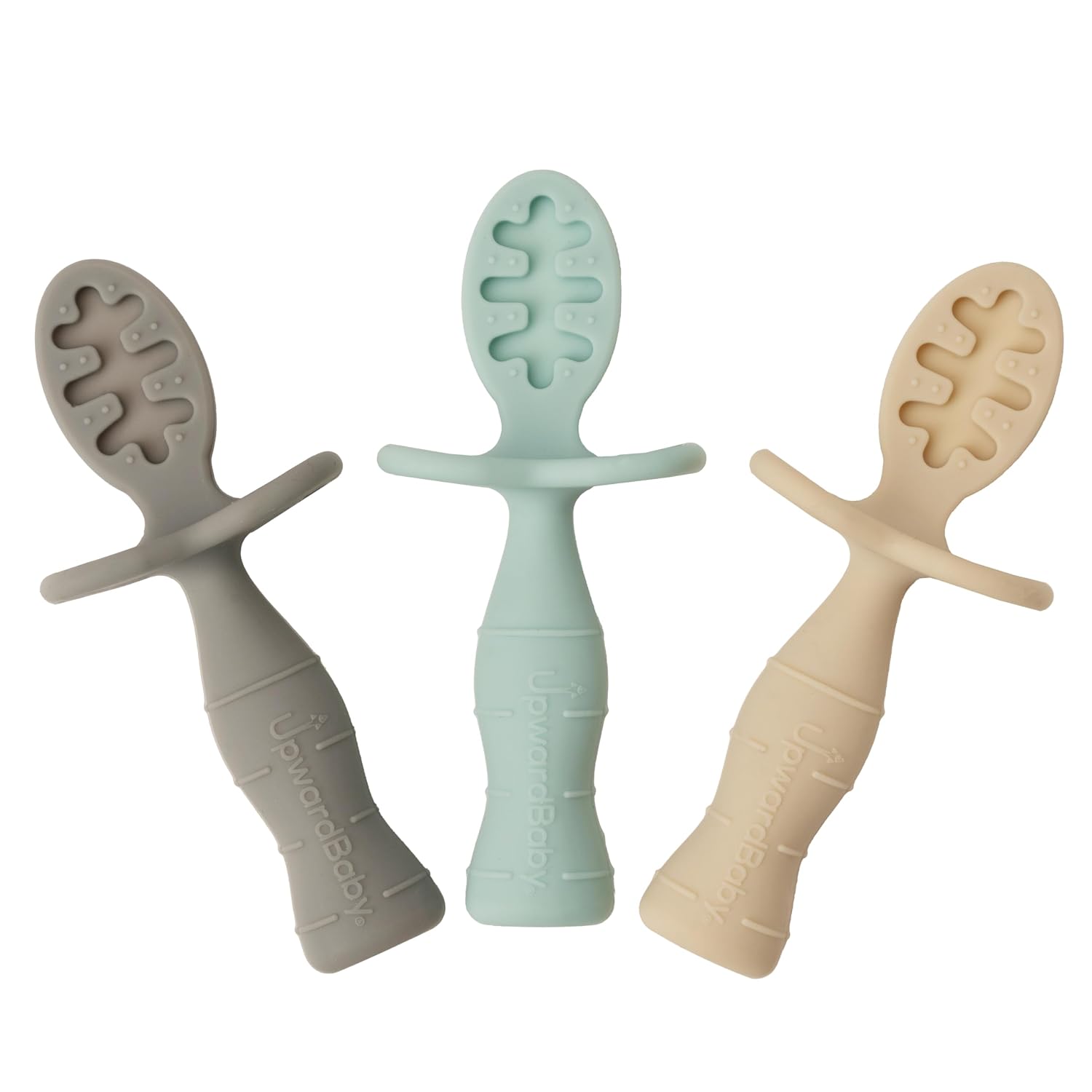 Upward Baby Silicone Baby Feeding Spoon with Anti Choke Barrier – Baby Spoons Self Feeding 6 Months, First Stage Infant Supplies and Toddler Utensils, Baby Led Weaning Soft-Tip Training Spoon, 3 Pack