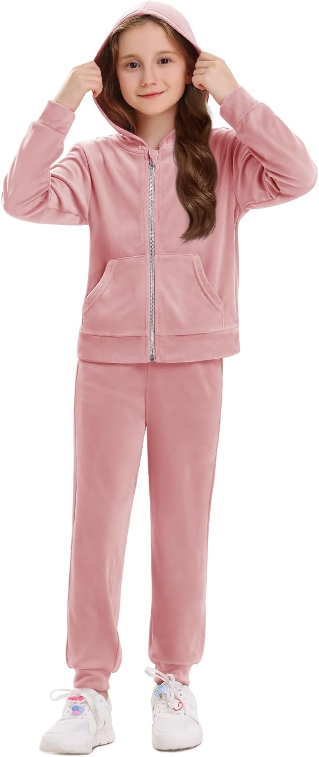 Stelle Girls Velour Tracksuits Zip Up Hoodies Joggers with Pockets 5-15 Y | Sweatshirt with Pockets,Chin Guard,Elastic Waist,Fall Winter Outfits,Holiday,Christmas,Toddler,Little Girl ,Tween,Teen,Preppy