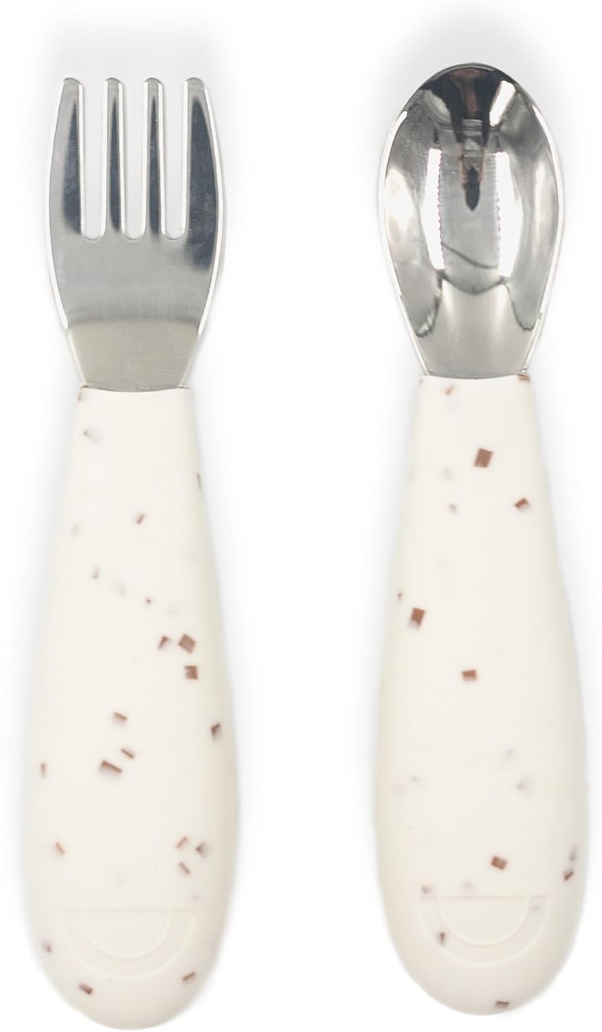 Toddler Fork and Spoon, Baby Utensils Set, Brown Speckle | Stainless Steel with Silicone Handles, Developmentally Appropriate, Dishwasher-Safe, Easy Grip for Self-Feeding and BLW