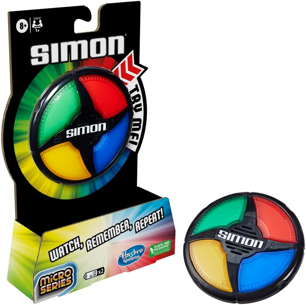 Hasbro Gaming Simon Micro Series Electronic Game for 1 or More Players, Classic Gameplay in a Compact Size, Fun Party Game for Kids Ages 8+, Multi-Color