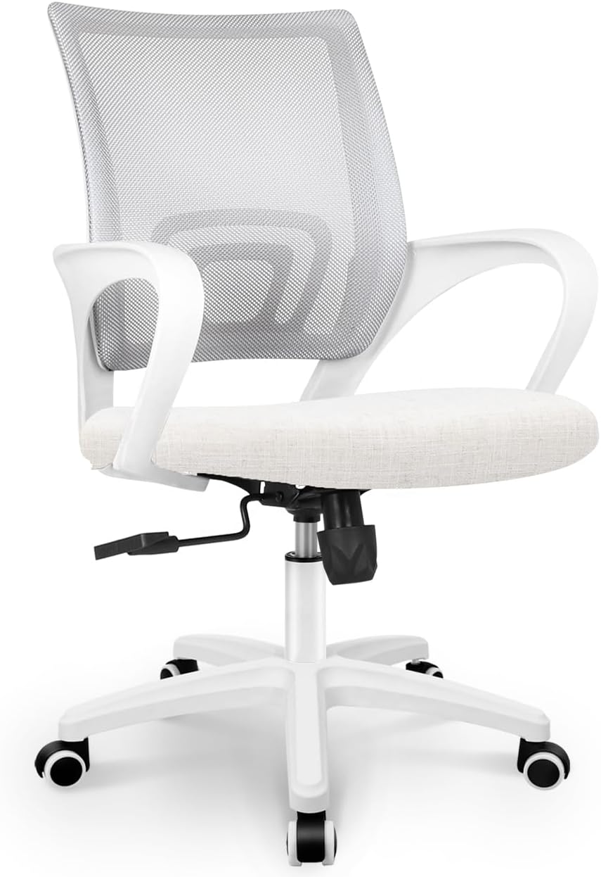 NEO CHAIR Office Computer Chair Ergonomic Mid-Back Mesh Desk Chair, Ivory | Breathable Mesh Back with Lumbar Support, Height Adjustment, Smooth Rolling Casters for Home Office, Study or Gaming Setup