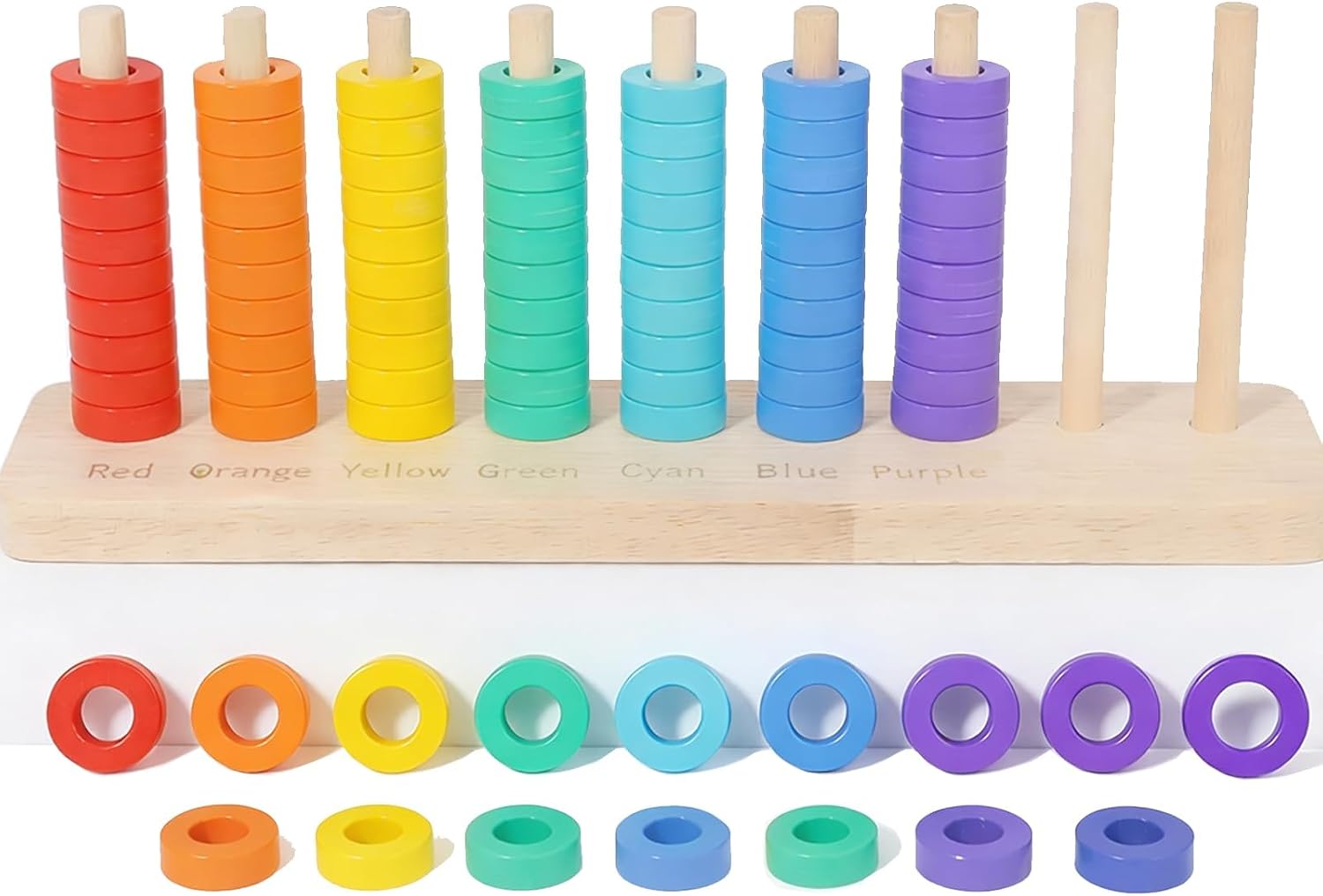 Color Stack Challenge Game, Sorting & Stacking Toys for Toddlers | Wooden Rainbow Rings Game for Color Recognition and Sensory Learning, Montessori Educational Gift for Kids Ages 3 and Up