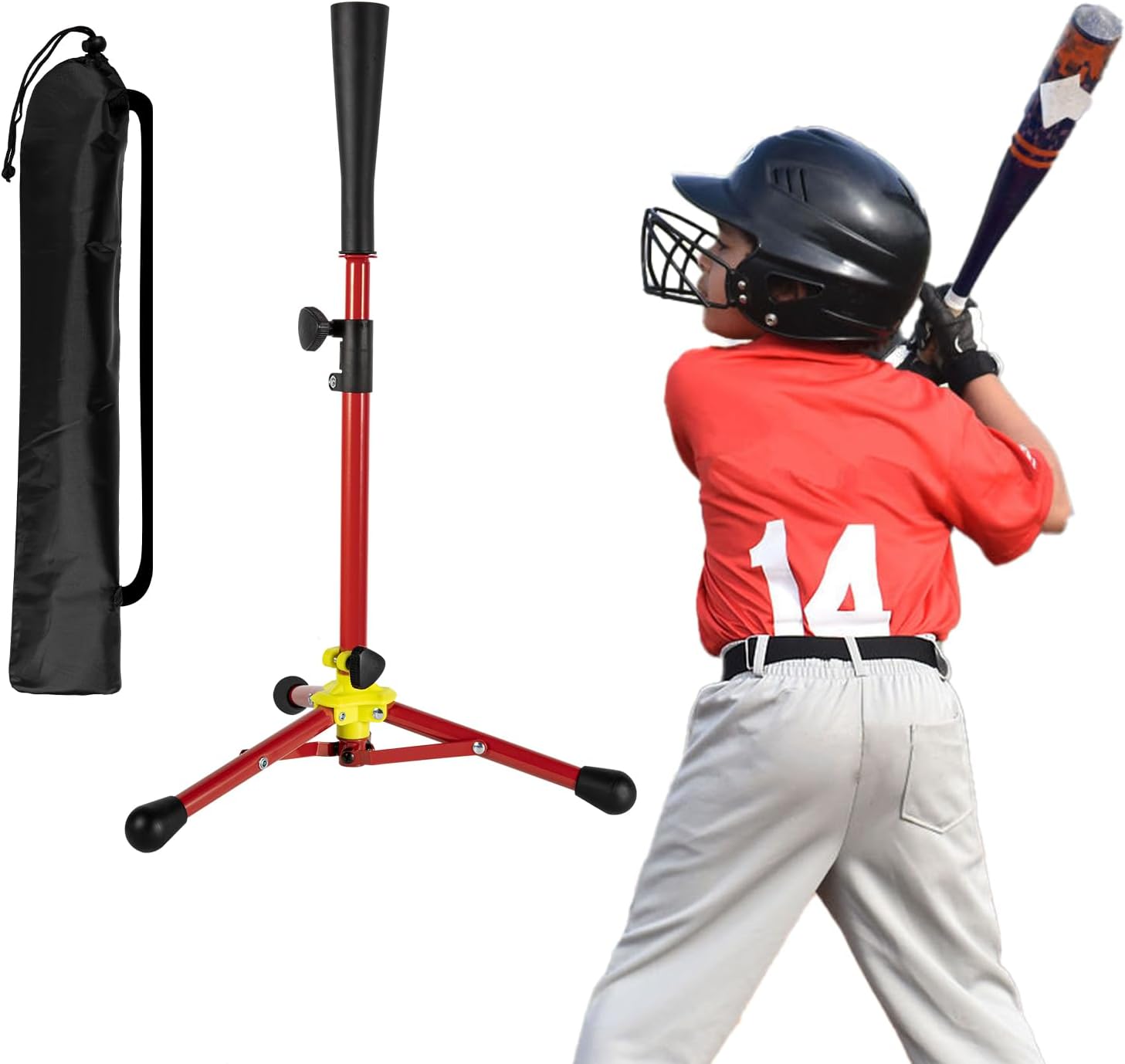 Kids Baseball Tee, 20.87 to 31.29 Inches Batting Tees for Baseball with Carry Bag, Portable Stable Baseball Tees for Hitting, Tripod Tanner Tee for Baseball Practice Stand Aged 3-8 Years