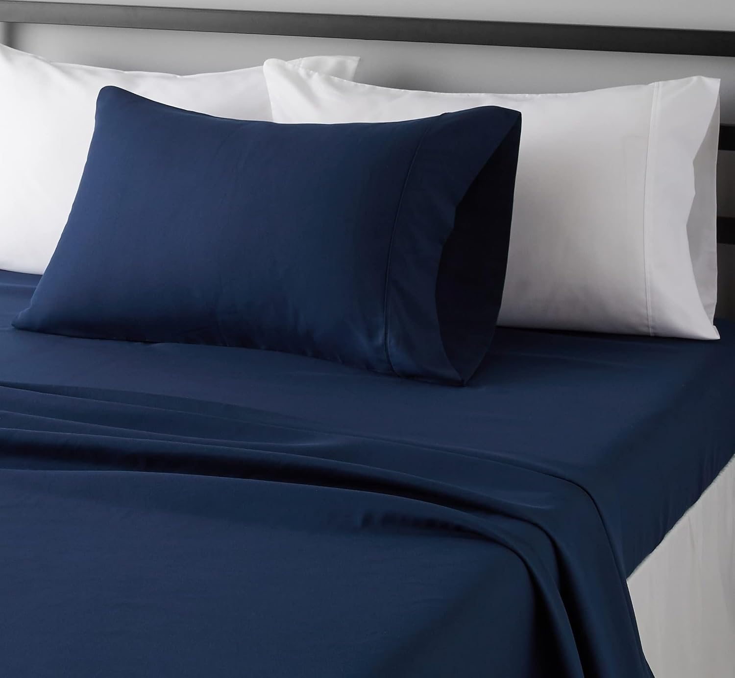 Amazon Basics Lightweight Super Soft Easy Care Wrinkle Free Microfiber 3 Piece Bed Sheet Set with 14-Inch Deep Pockets, Twin, Navy Blue, Solid, Kids, Men & Women Bedding