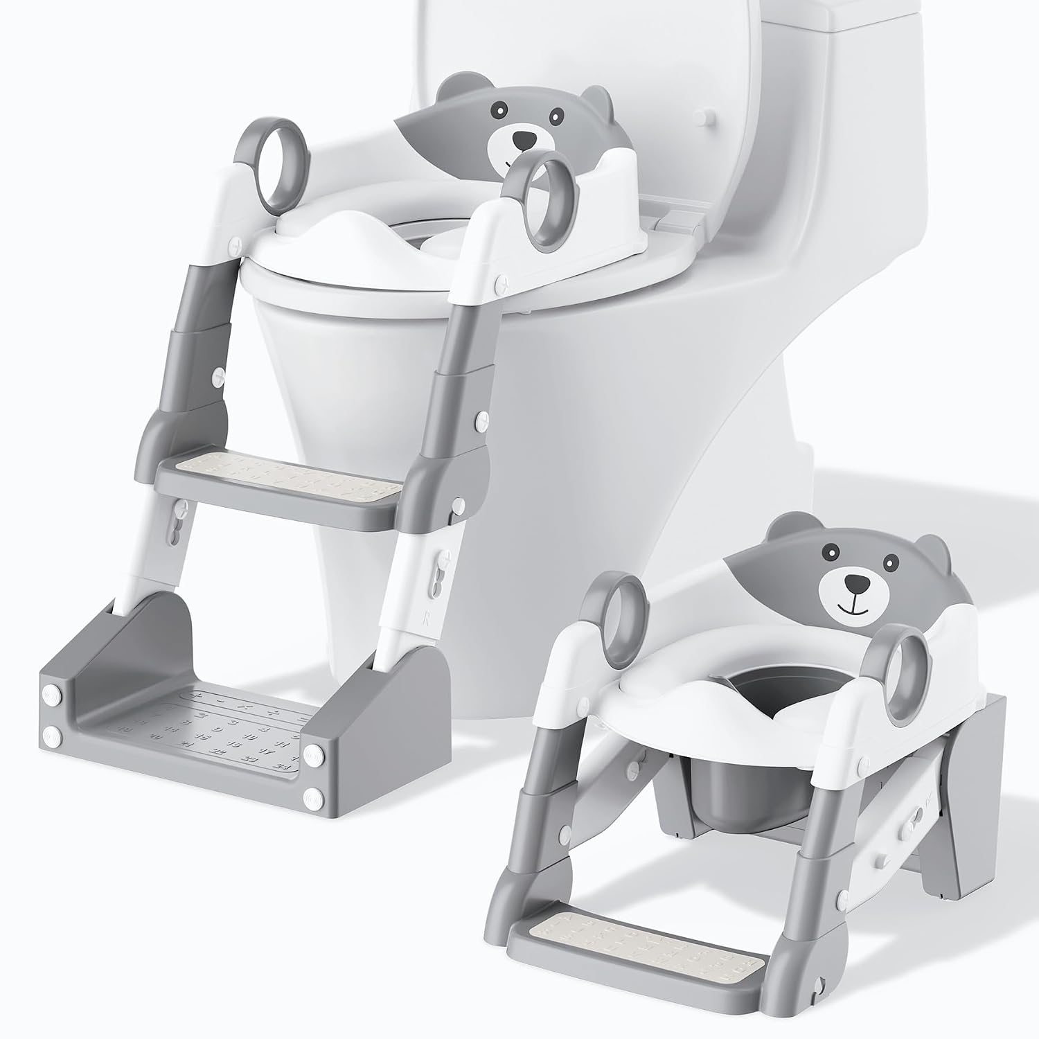 3-in-1 Potty Training Seat with Step Stool Ladder for Boys Girls | Splash Guard,Soft PVC Cushion,Safety Handles,Height Adjustable,Non Slip