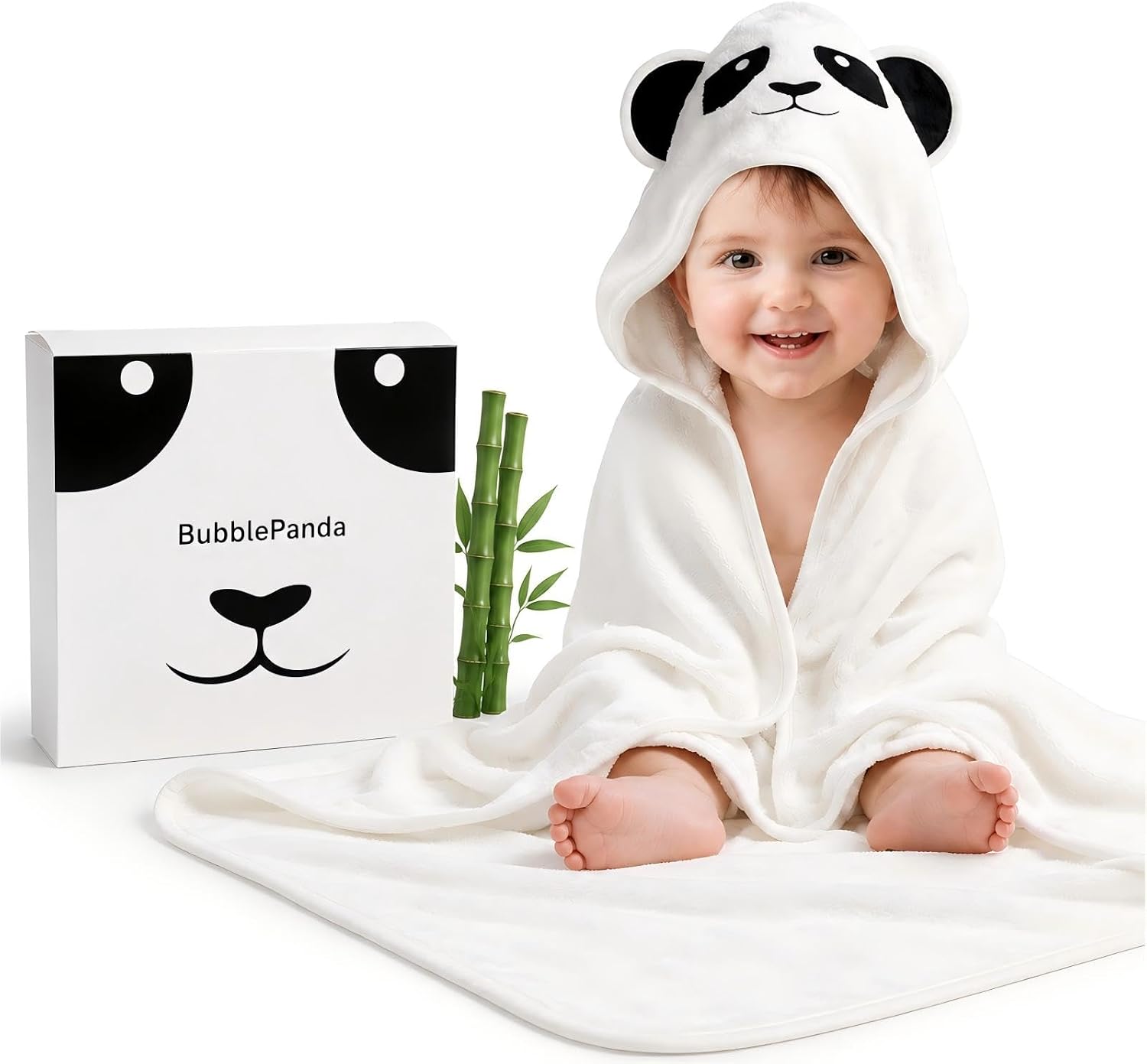 BubblePanda Rayon Made from Bamboo Hooded Baby Towels for Newborn (30X30) | Baby Bath Towels with Hood, Super Soft Newborn Bath for Boys Girls Toddlers