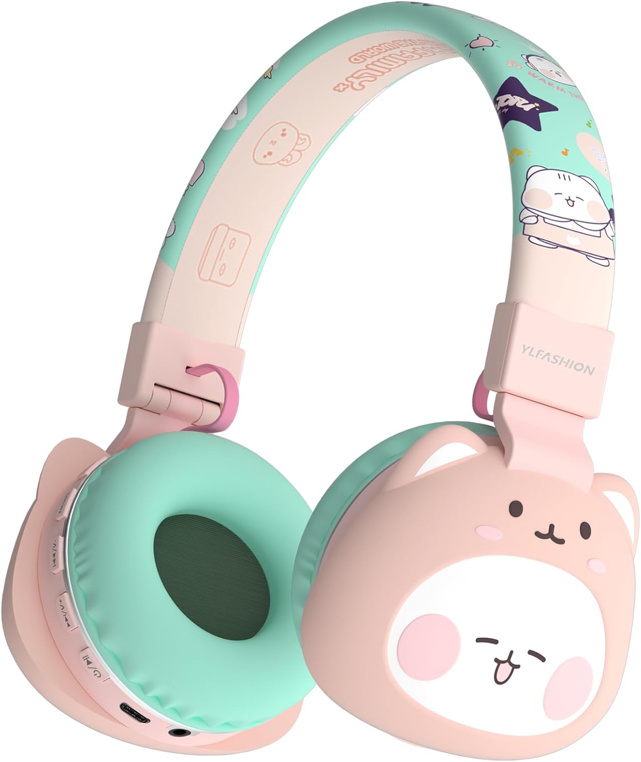 Icarer Kids Bluetooth Headphones with 85dB Volume Limiter, Bluetooth 5.4 & 20H Playtime, Ultra-Soft Foldable Over-Ear Headset with Mic, FM/TF/Wired Mode, Cute Animal Design for School Travel (Pink)