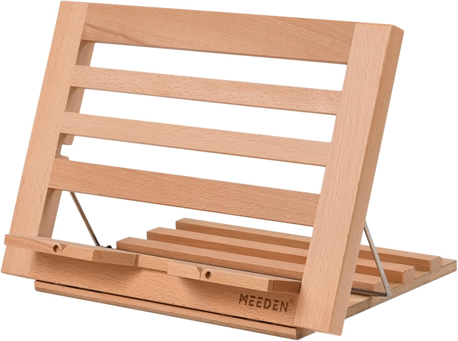 MEEDEN Book Stand with Page Holder Clips, Cookbook Holders for Reading Hands Free, Adjustable Foldable Solid Beechwood MacBook Stand for Laptop Textbook Bible File Documents – 13.39″ x 9.25″