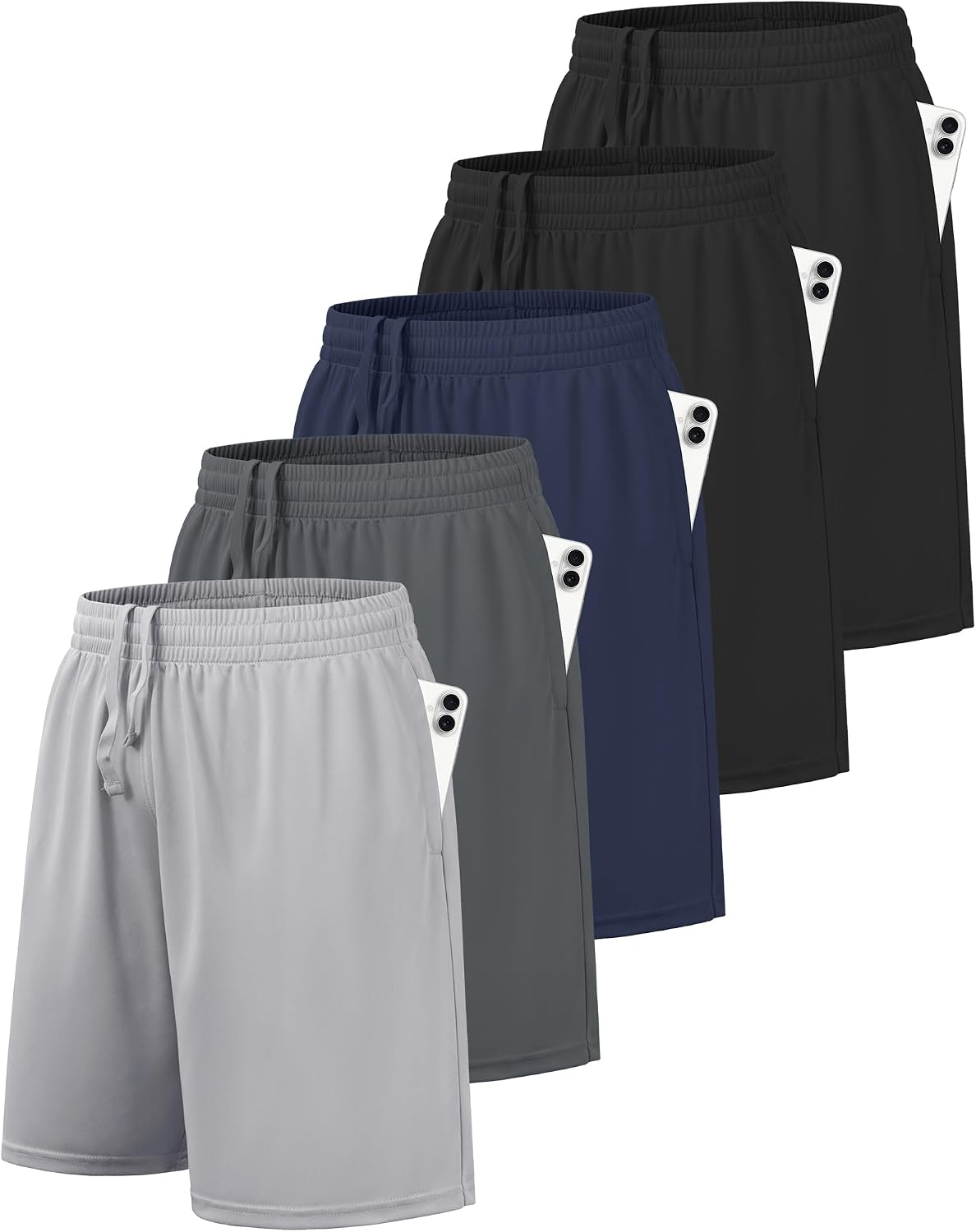 BALENNZ 5 Pack Boys Basketball Athletic Shorts Quick Dry with Pockets | Moisture Wicking, Active Performance Shorts for Teen Kids Youth with Elastic Waistband, Breathable & Lightweight