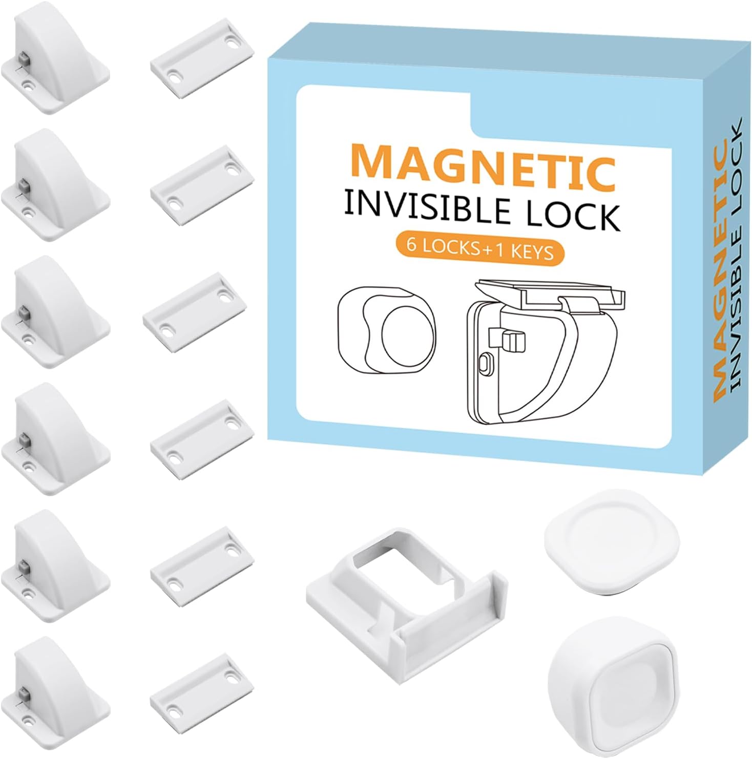 6 Pack Magnetic Cabinet Locks Baby Safety Child Proofing Invisible Locks No Drill Easy Installation for Cabinets Drawers Doors