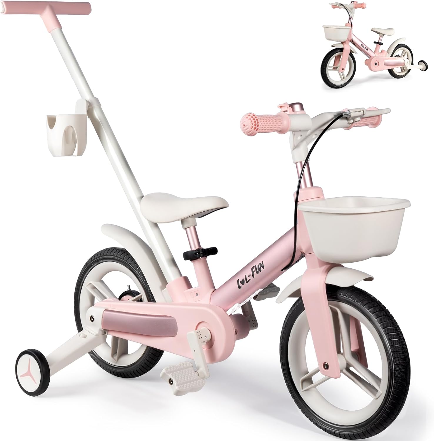 6 in 1 Toddler Balance Bike with Push Handle & Training Wheel for 2+ Year | 12″ Kids Bike, Tricycle for Toddlers 1-3, Birthday Gift 2 Year Old Boy Girl, Pedals, Brake, Basket