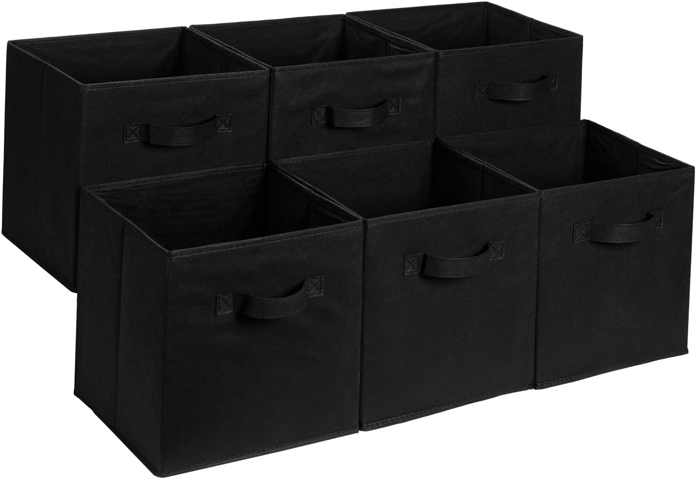Amazon Basics Collapsible Fabric Storage Cube Bins Organizer with Handles, Organization Containers, Multifunctional, 13″ x 13″ x 13″, Black, 6-Pack