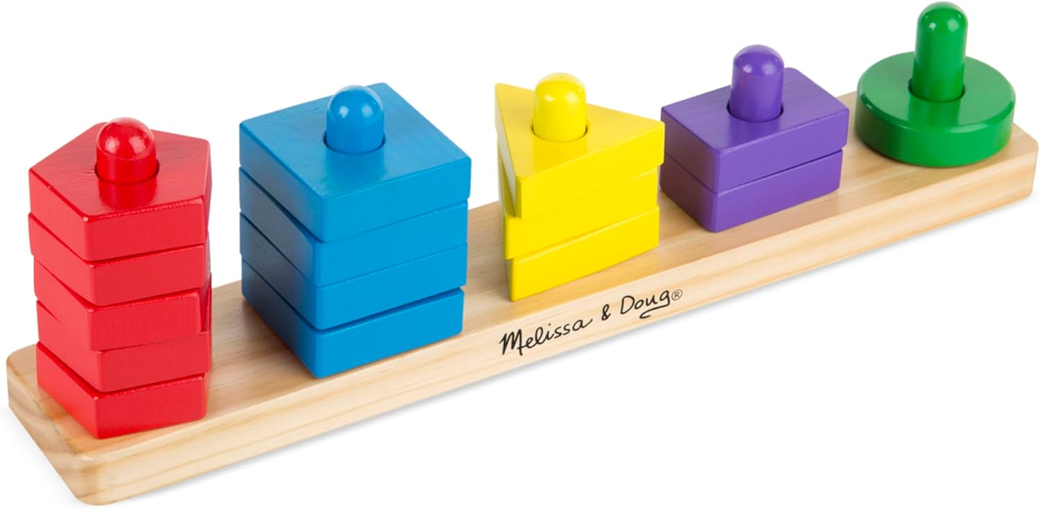 Melissa & Doug Stack and Sort Board – Wooden Educational Toy With 15 Solid Wood Pieces