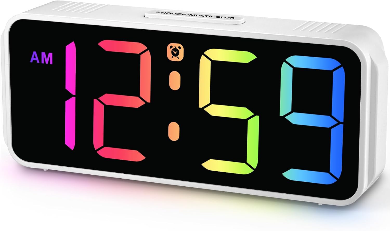 Peakeep Small Cute Digital Alarm Clock Plug in for Kids Bedroom Bedside | 8 Colorful Colors Large Display, Dimmable 6 Brightness, Corded Electric Battery Backup (White – RGB)