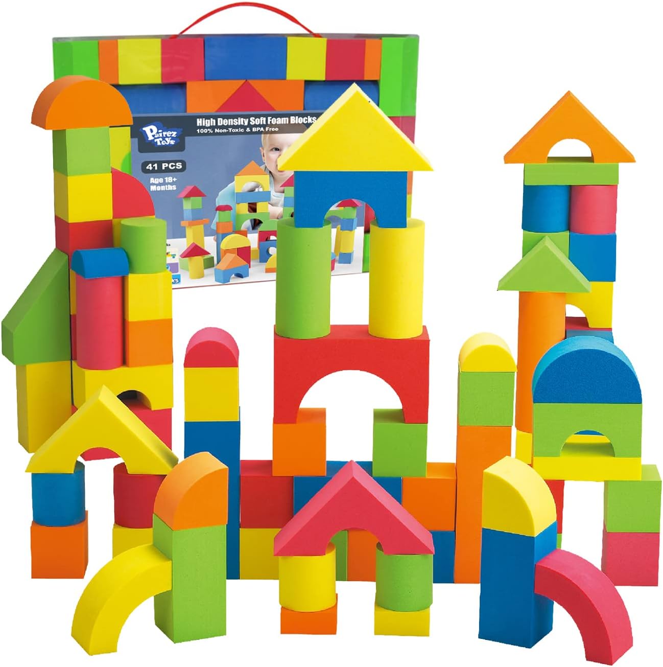 Pairez Toys Foam Building Blocks for Toddlers 2-4, 41PCS EVA Soft Blocks | Baby Bath Foam Toy Set, Stacking Blocks, Early Learning Construction Toys & Gifts for Kids, Boys & Girls 18+ Months