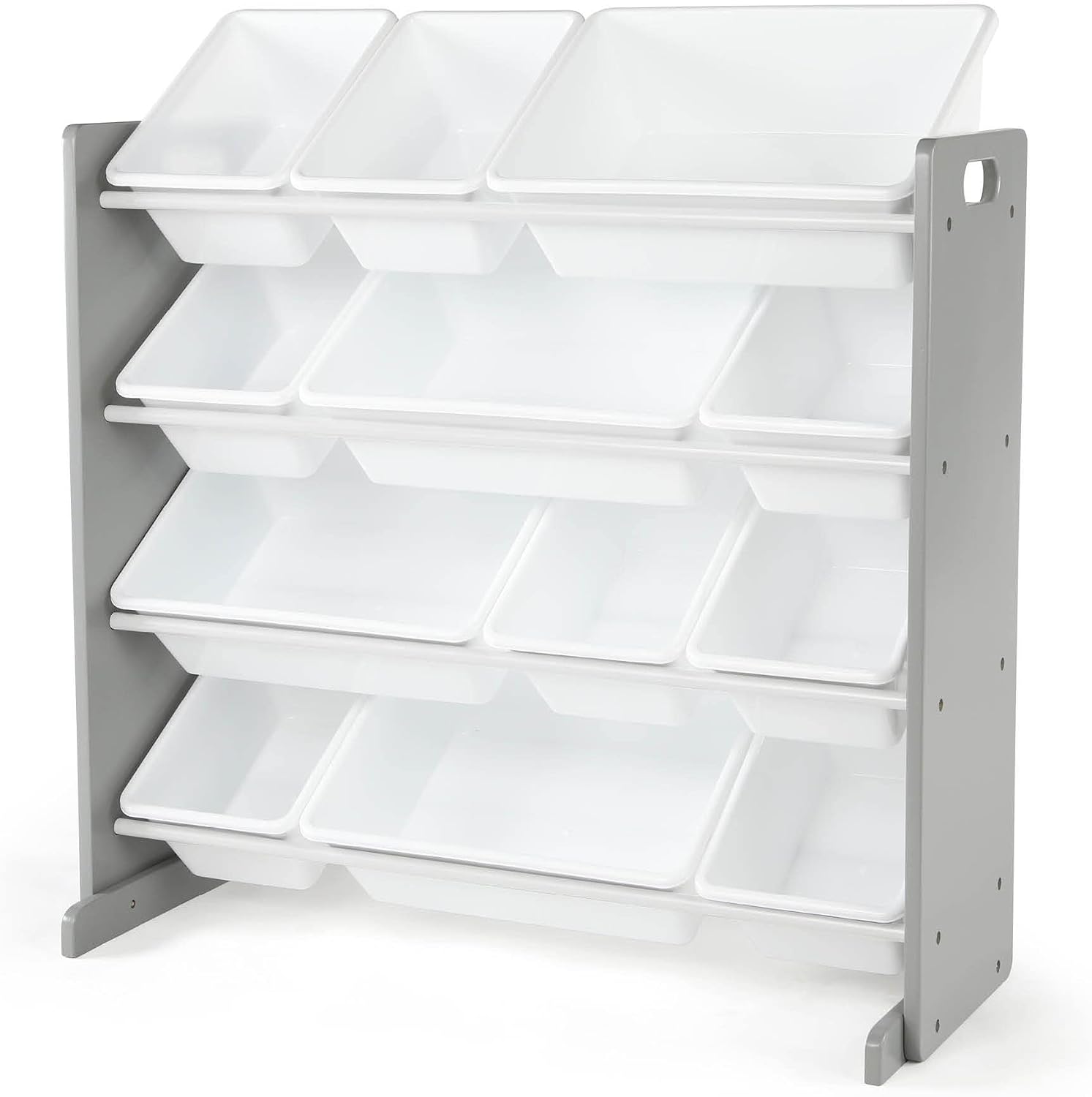 Humble Crew Kids Toy Organizer with 12 Bins, 4 Tier Storage for Playroom | Sturdy wood and steel toddler shelf, removable BPA-free containers, wall anchor anti-tip safety kit for bedroom or classroom