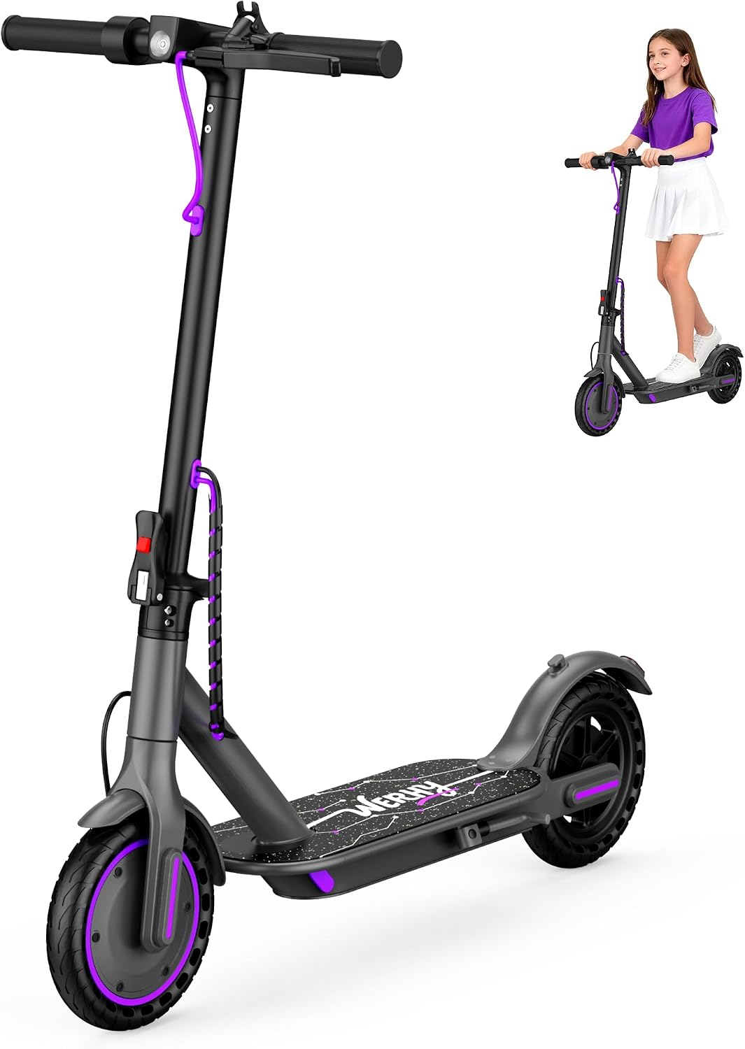 Electric Scooter for Kids Aged 6-10, 350W Motor, 19 Mph Speed & 15 Miles Range, 8.5″ Solid Tires, Lightweight Foldable Scooter with Dual Braking System, Max Load 265LBS