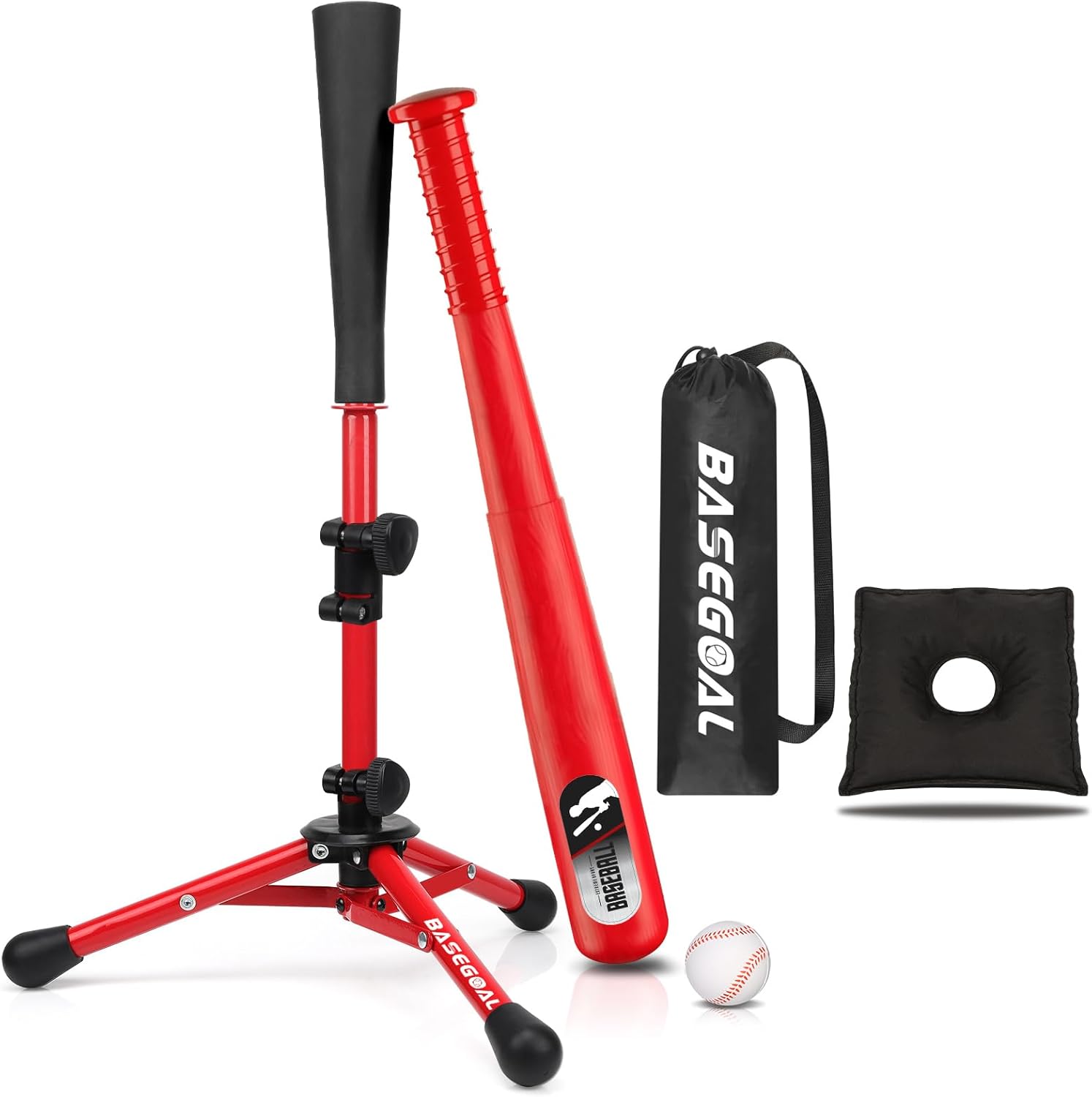 Baseball Batting Tee Ball Set for Kids and Youth,with Bat & Ball | Tripod stand batting tee ball set for stability; Adjustable height; Portable with carry bag, indoor & outdoor