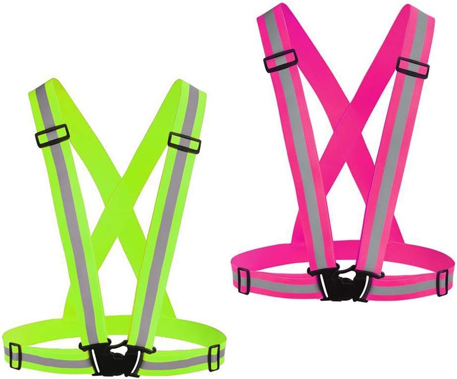 Chiwo Reflective Vest Running Gear 2Pack, High Visibility Adjustable Safety Ves for Night Cycling,Hiking, Jogging,Dog Walking