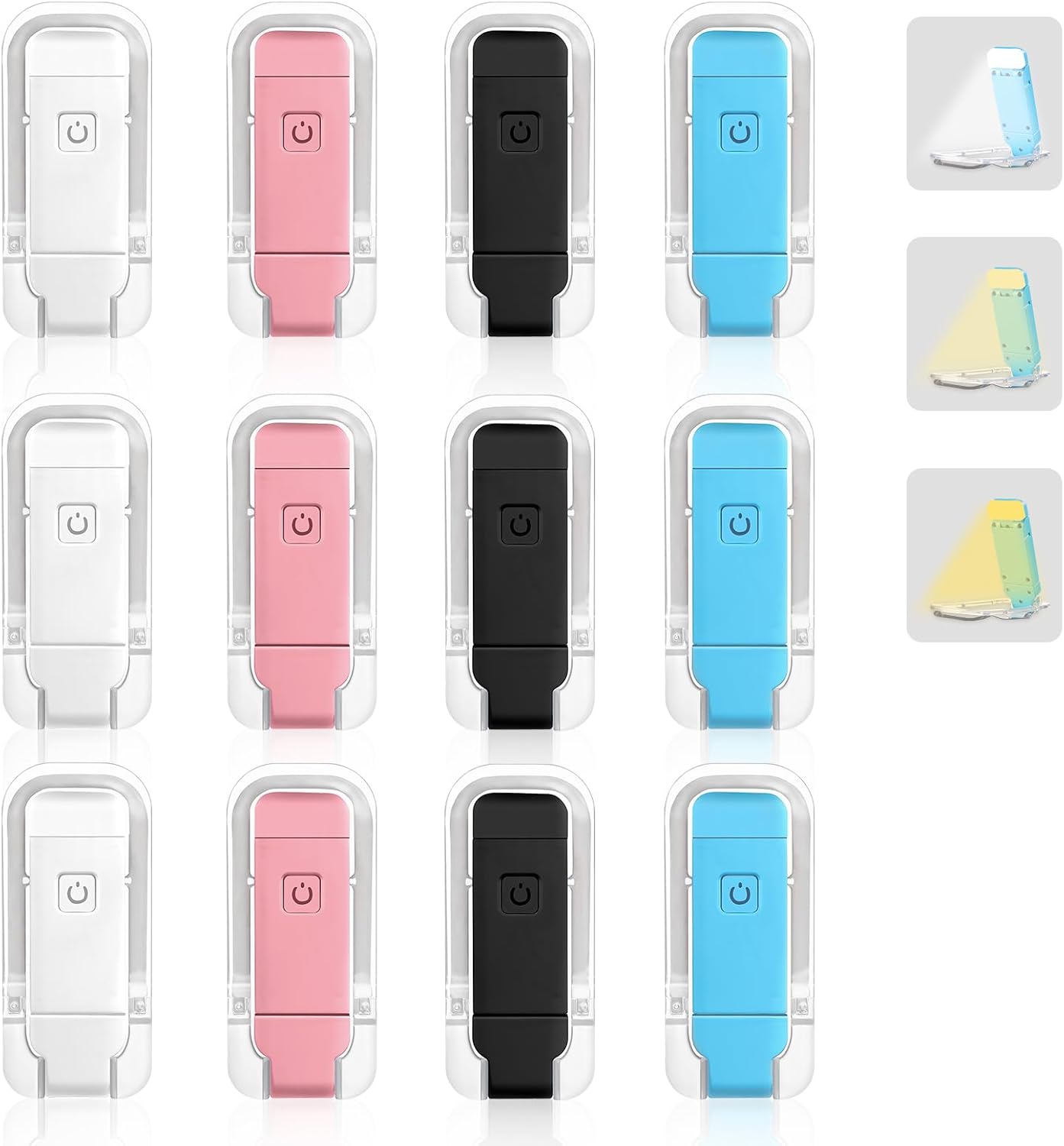 VZZNN 12 Pack Reading Light,Rechargeable Book Light for Reading in Bed,Clip-On Book Lights with 3 Color Temperature,Bulk Gifts for Book Lovers Kids Adults（Multicolor）