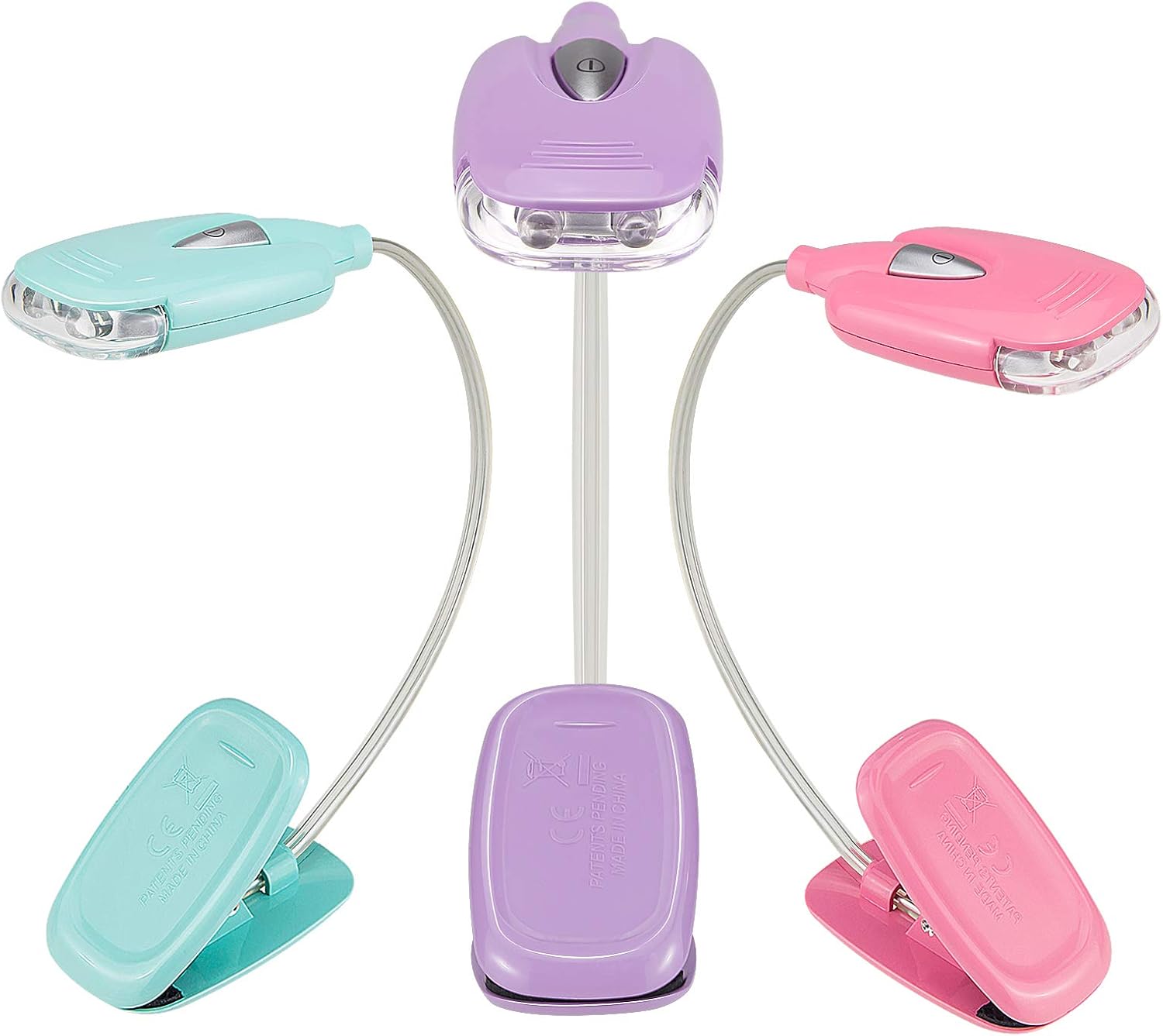 BIGMONAT Book Reading Light for Kids 3Pack, Battery(12pcs Included) Operated Small Reading Light in Bed,Clip on Reading Lamp with Brightness Dimmable