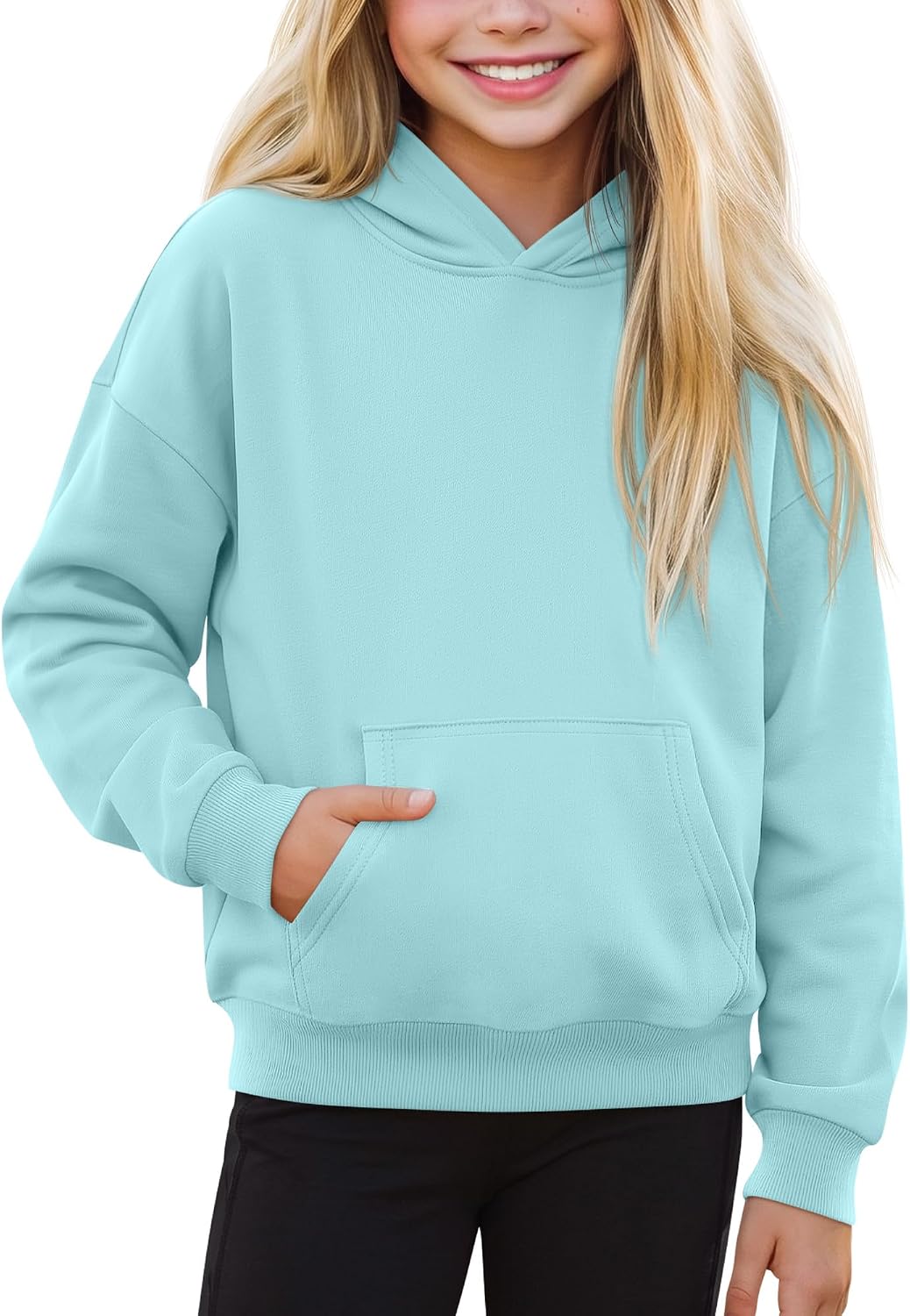 Toddlers’ and Girl’s Hoodies, Aqua Blue, 11-12 Years | Oversized, Lightweight, Long Sleeve, Hooded, Pullover, Sweatshirt, with Pockets, Casual