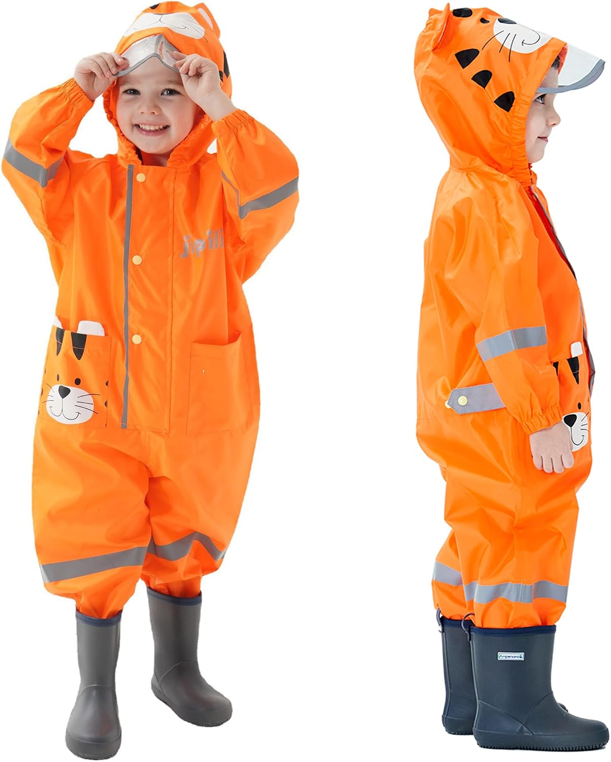 Kids Toddler Rain Suit for Boys Girls One Piece Hoodie Zipper Cute Cartoon Waterproof Rain Jacket 1-10 Years S-XL Size
