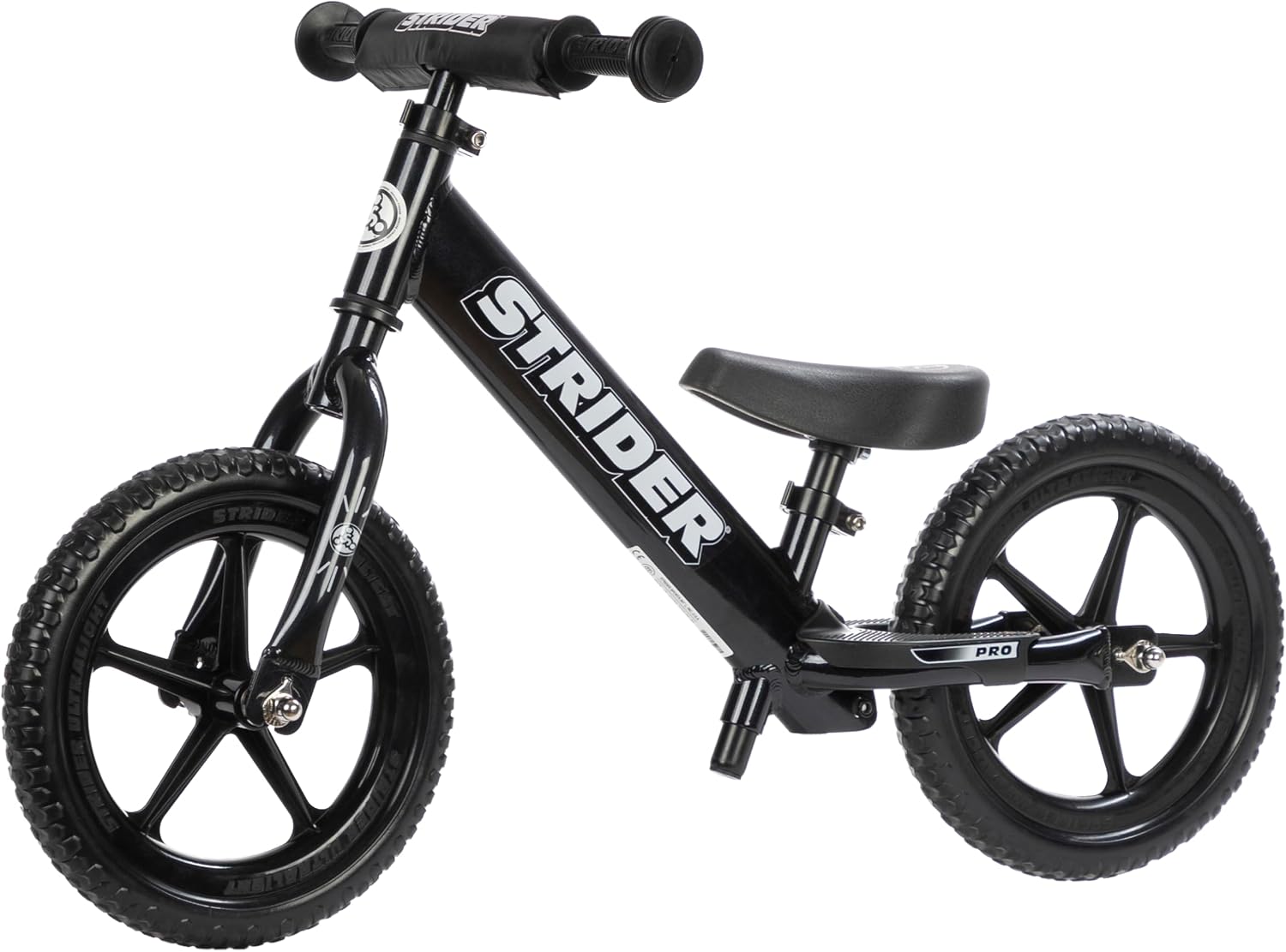Strider 12 Pro, Aluminum Balance Bike for Kids Aged 1–5 Years, Black Pearl | No-Pedal Pro Balance Bike, Ultralight Aluminum Frame, Adjustable Seat, Never-Flat Foam Rubber Tires, Easy Assembly