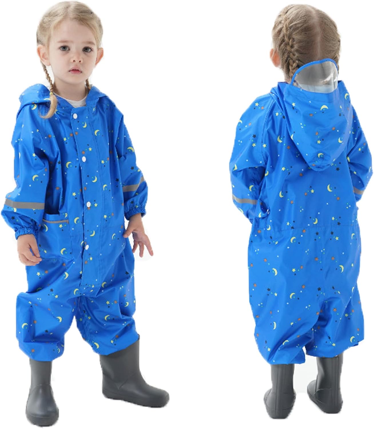 Fewlby Kids Toddler Rain Suit for boys girls One Piece Hoodie Zipper Waterproof Rain Jacket 1-10 years S-XXL Size