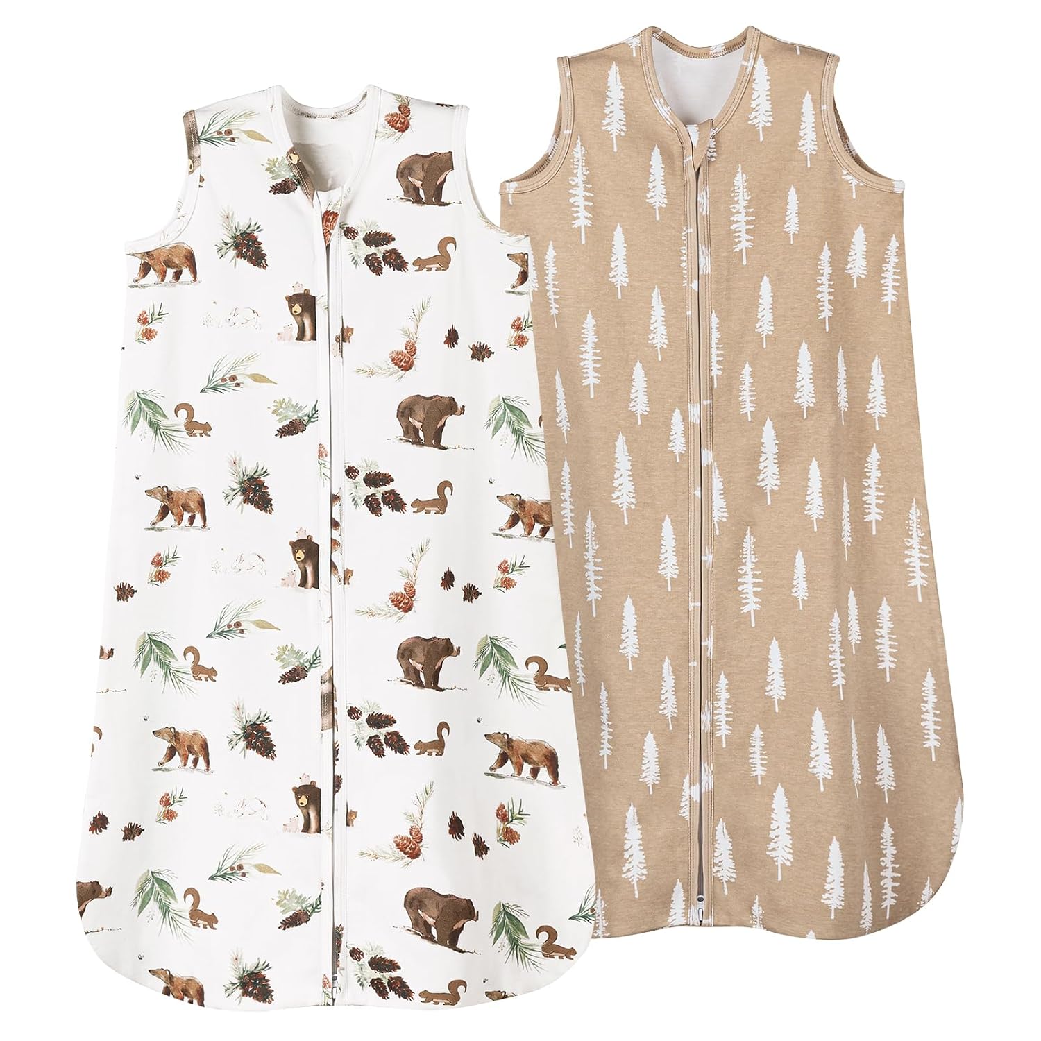 david’s kids 100% Organic Cotton Baby Sleep Sack 6-12 Months, Soft Baby Wearable Blankets with 2-Way Zipper, 2 Pack Comfy Sleeping Bags for Infant Newborn Boys Girls, Medium Size, Woodland