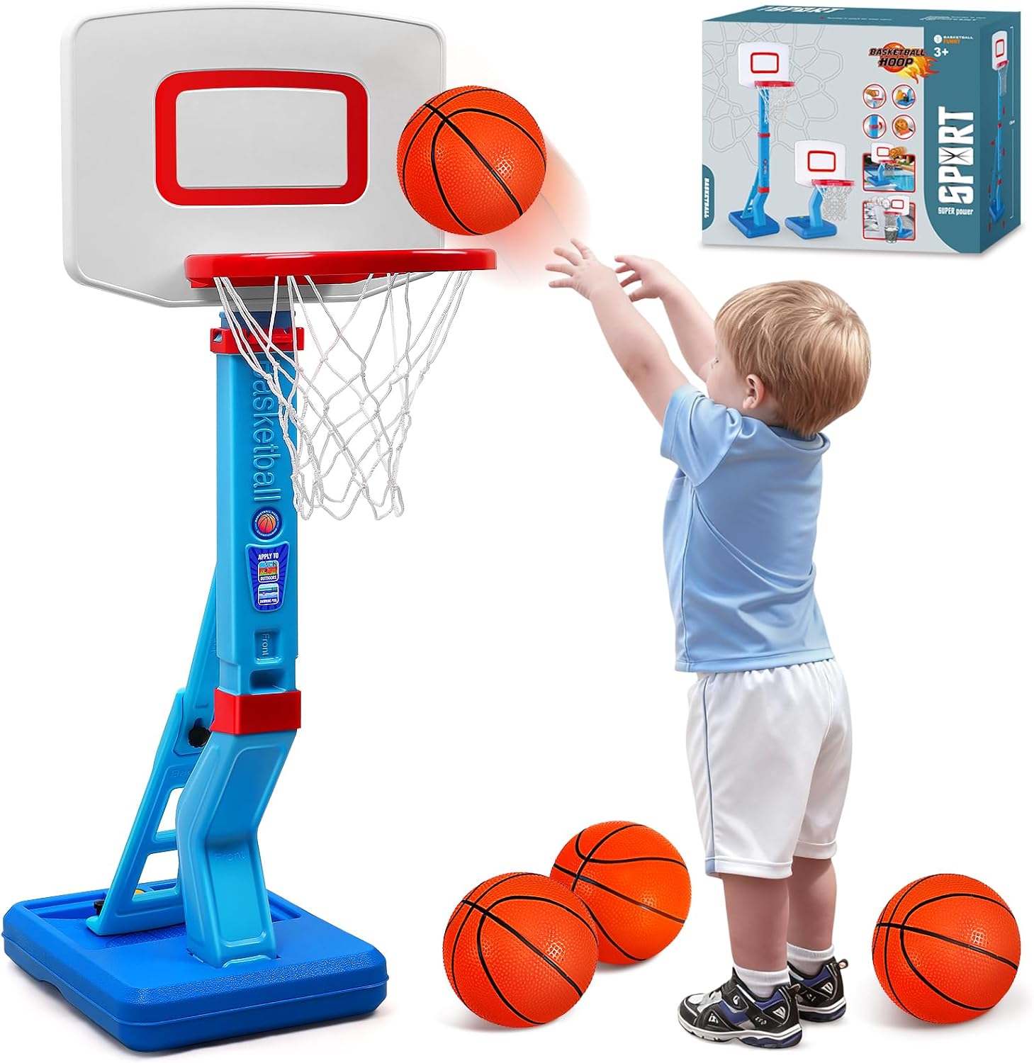 Toddler Basketball Hoop Set, Adjustable Kids Basketball Hoop for Boys Girls | Mini Basketball Hoop with 4 Balls & Pump, Height Adjustable 27.6-54 Inches, Birthday Christmas Toddler Toys for 3-6 Year Old