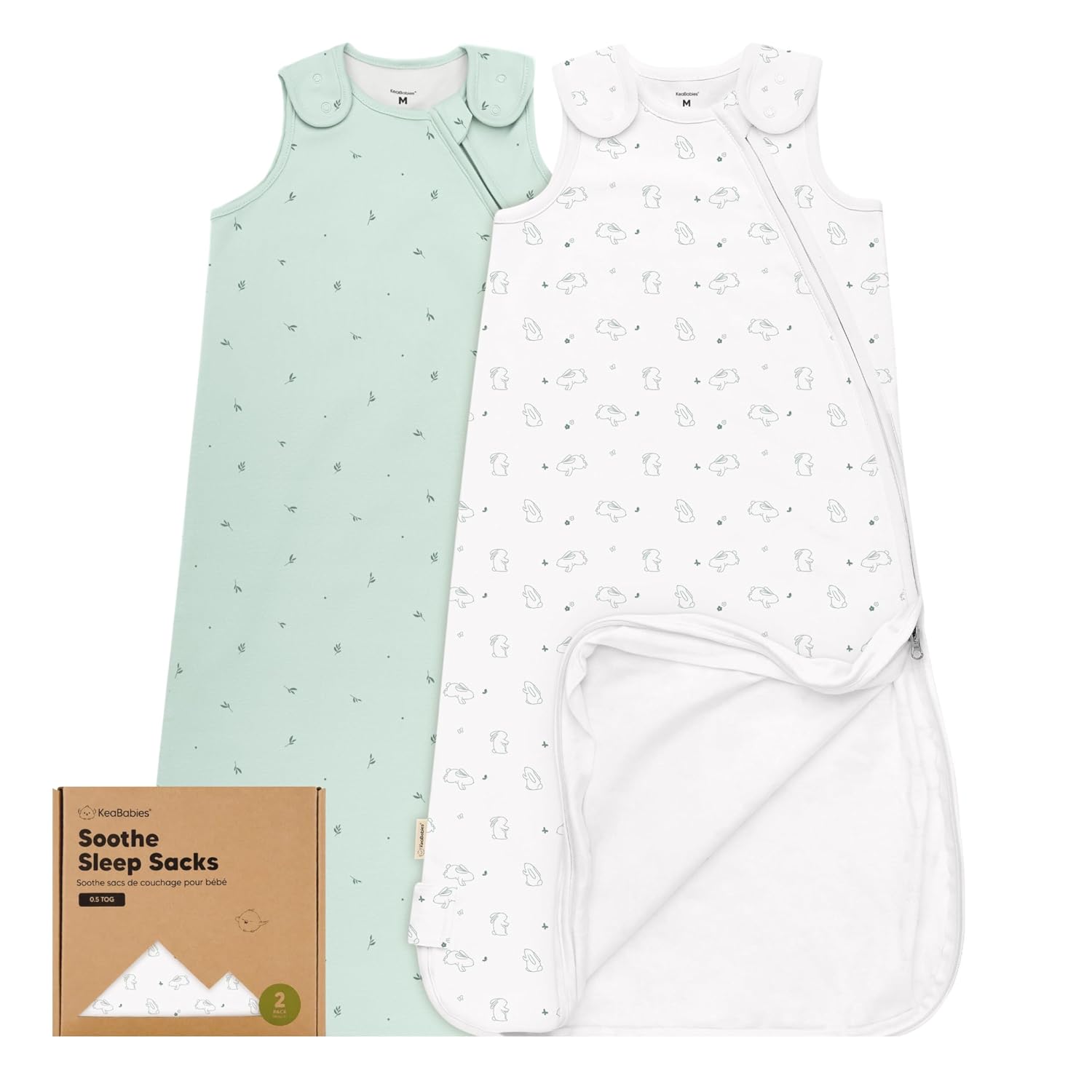 2-Pack Organic Baby Sleep Sacks, 100% Cotton 0.5TOG (Bunnies, 6-18M) | Soft Breathable, Baby Wearable Blanket, Toddler Sleeping Sack 6-18 Months, Easy to Wear Transitional Swaddles for Newborns