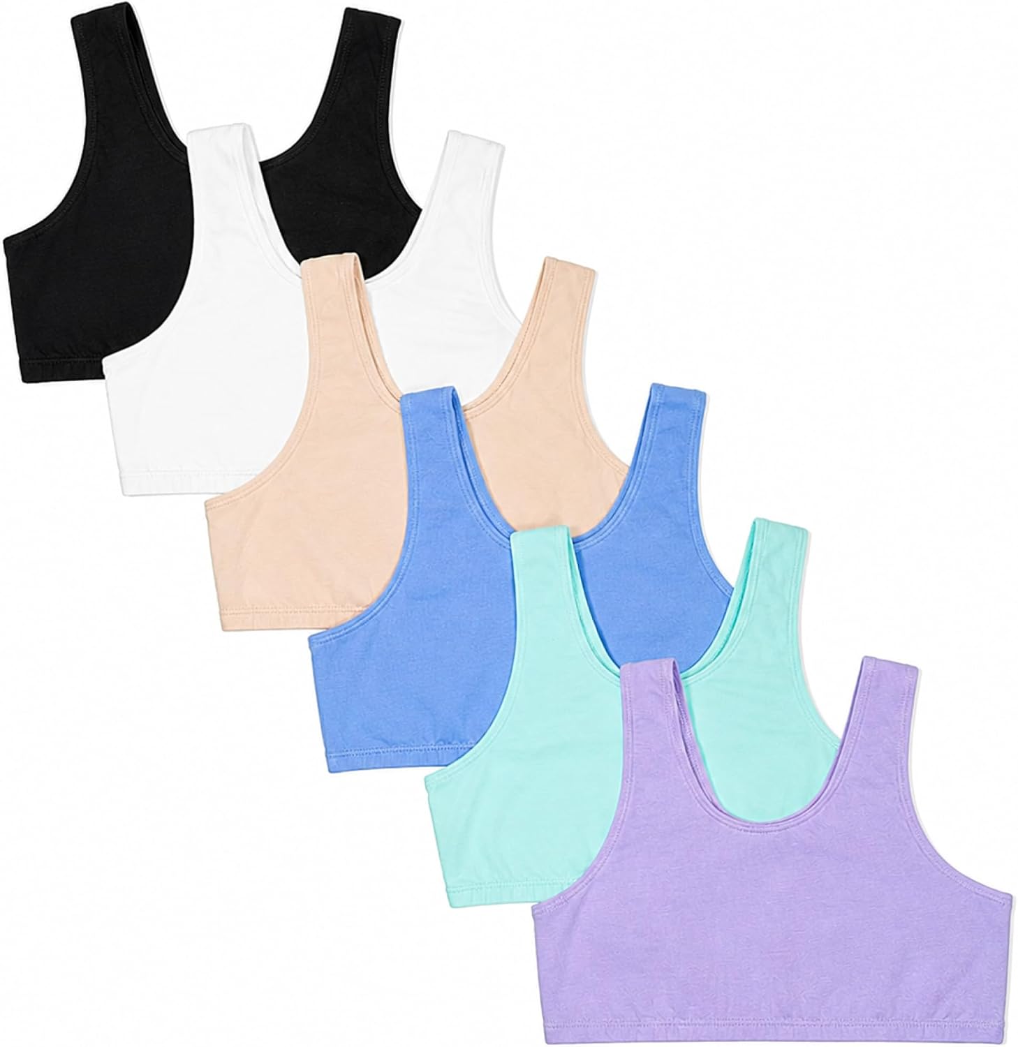 Fruit of the Loom Girls’ Cotton Built -Up Stretch Sports Bra in Everyday Colors Pack