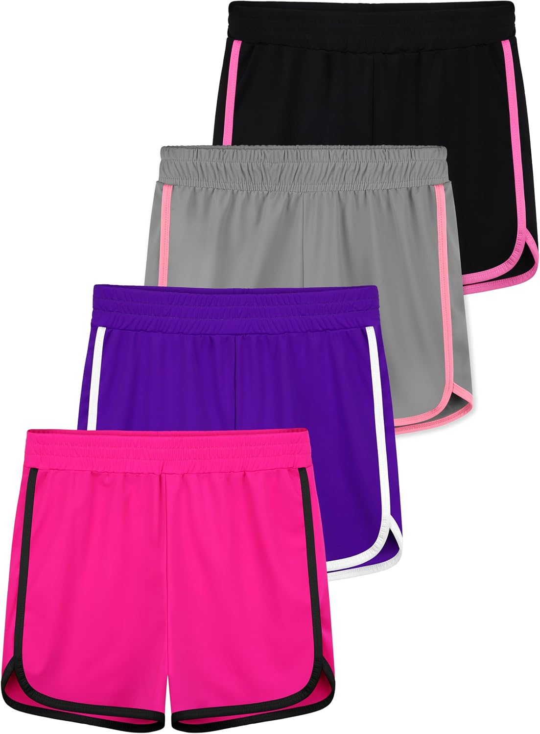 Resinta 4 Pack Youth Girls Athletic Shorts Quick Dry Soccer Shorts Big Girl Summer Sports Shorts for Running Dance Yoga