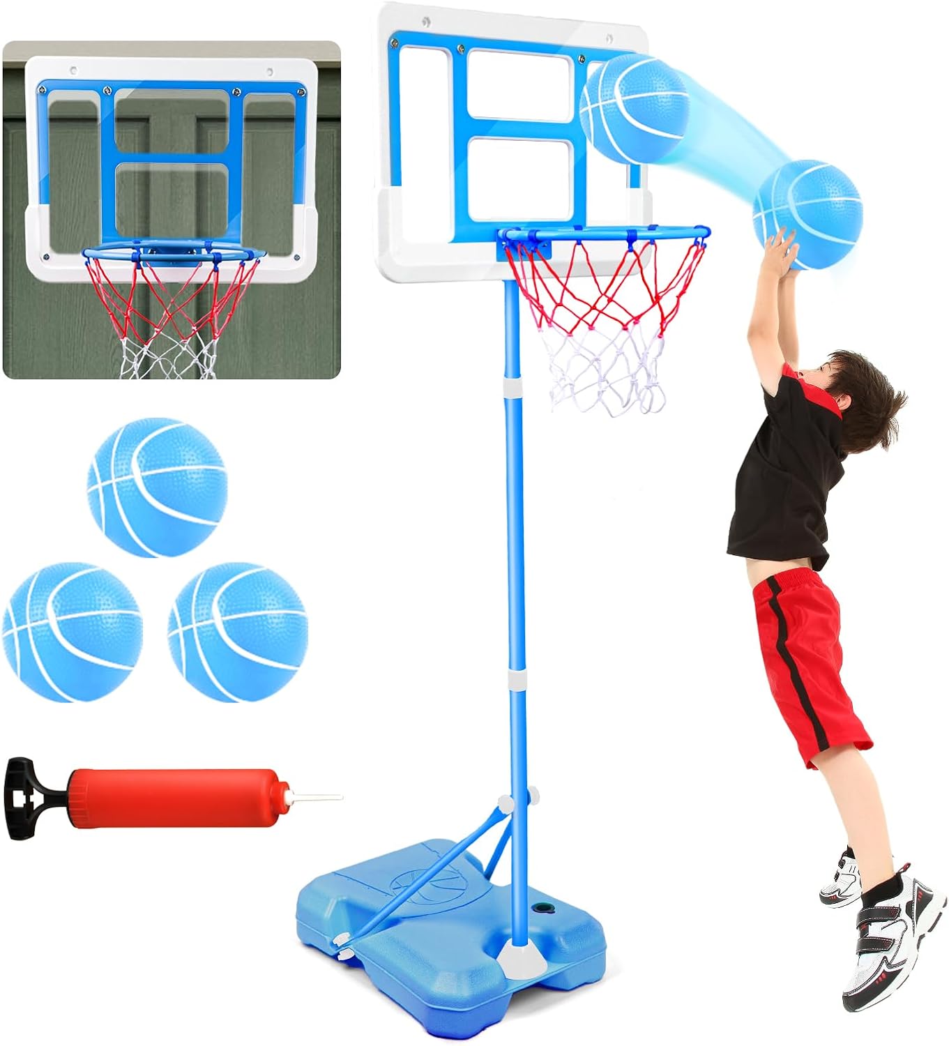 Kids Adjustable Basketball Hoop, Sport Outdoor Toys for 3-8 Year Gift(Blue) | Basketball Hoop Adjustable Height 3.5FT-6.2FT, Indoor & Outdoor Toddler Basketball Hoop, Portable Basketball Goals Sport Game