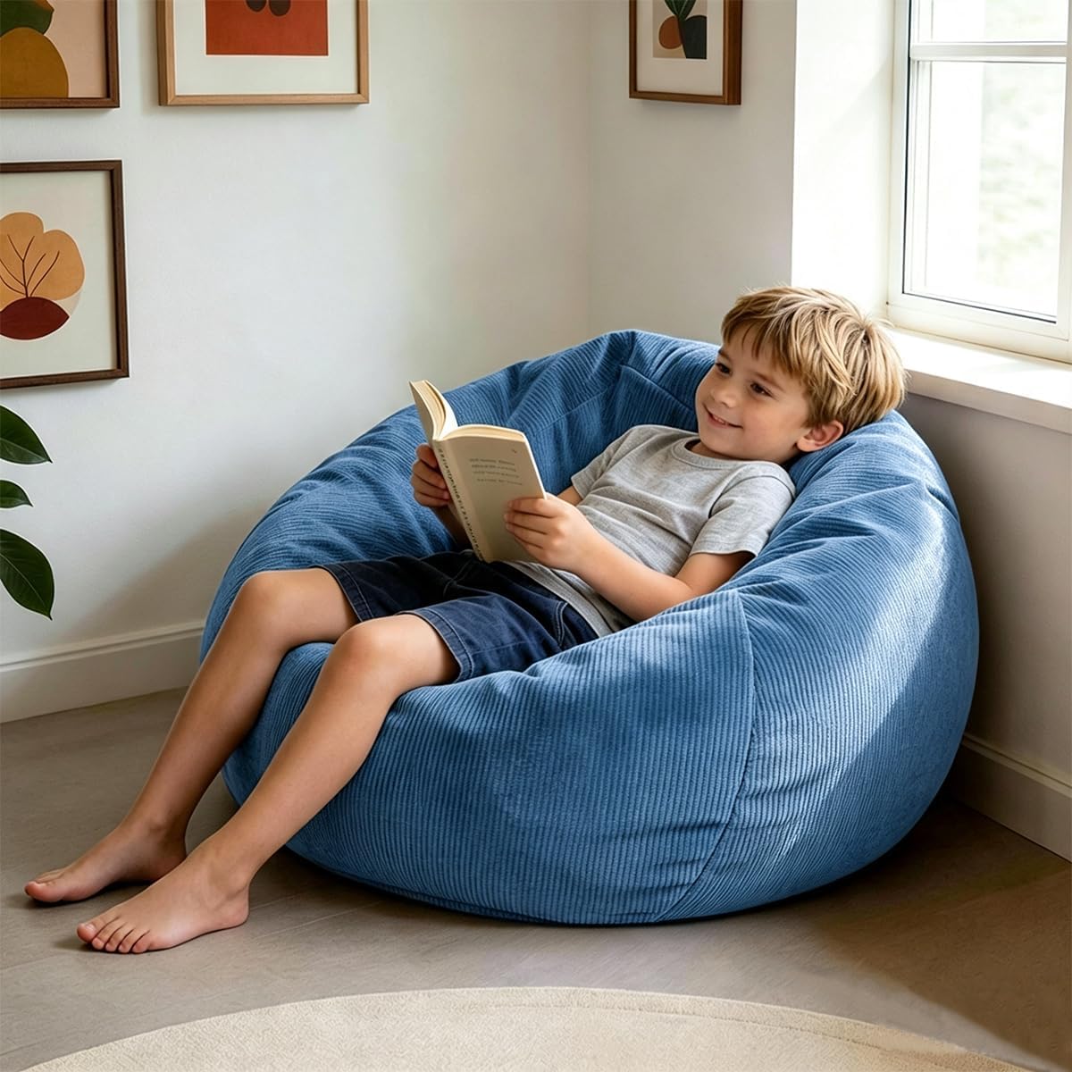 LPMOERA 3FT Memory Foam Filling Bean Bag Chair Blue | Skin-Friendly,Hidden Zipper,Home Decor,Suitable For Rest & Lounge,Pull-Handle