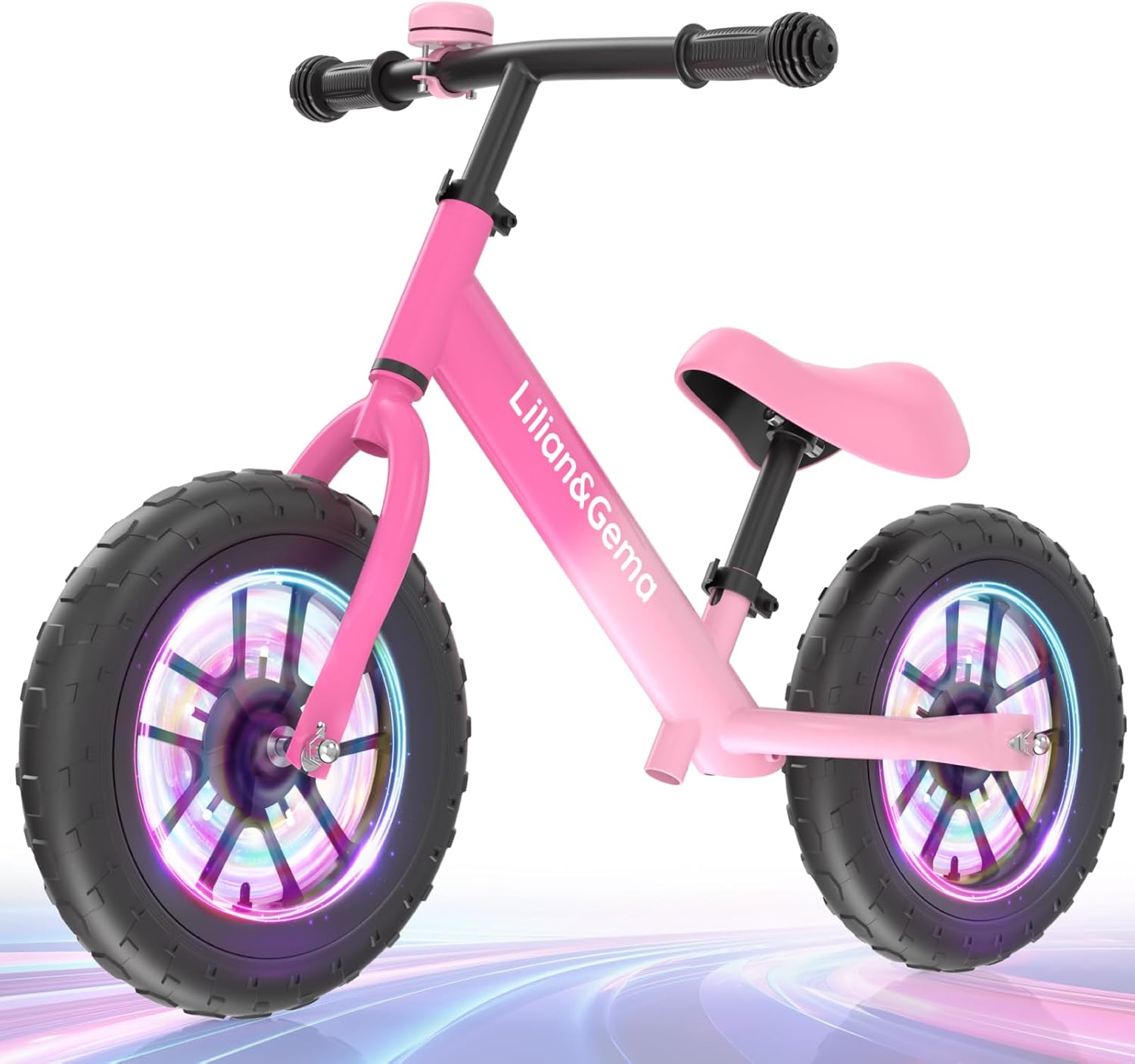 Lilian&Gema Toddler Balance Bike Colorful Lighting, 12” Kids Balance Bike for 2-5 Years Old with Adjustable Seat & Handlebar, Toddler Gift Bike Suitable for Boys and Girls Ages 2 3 4 5