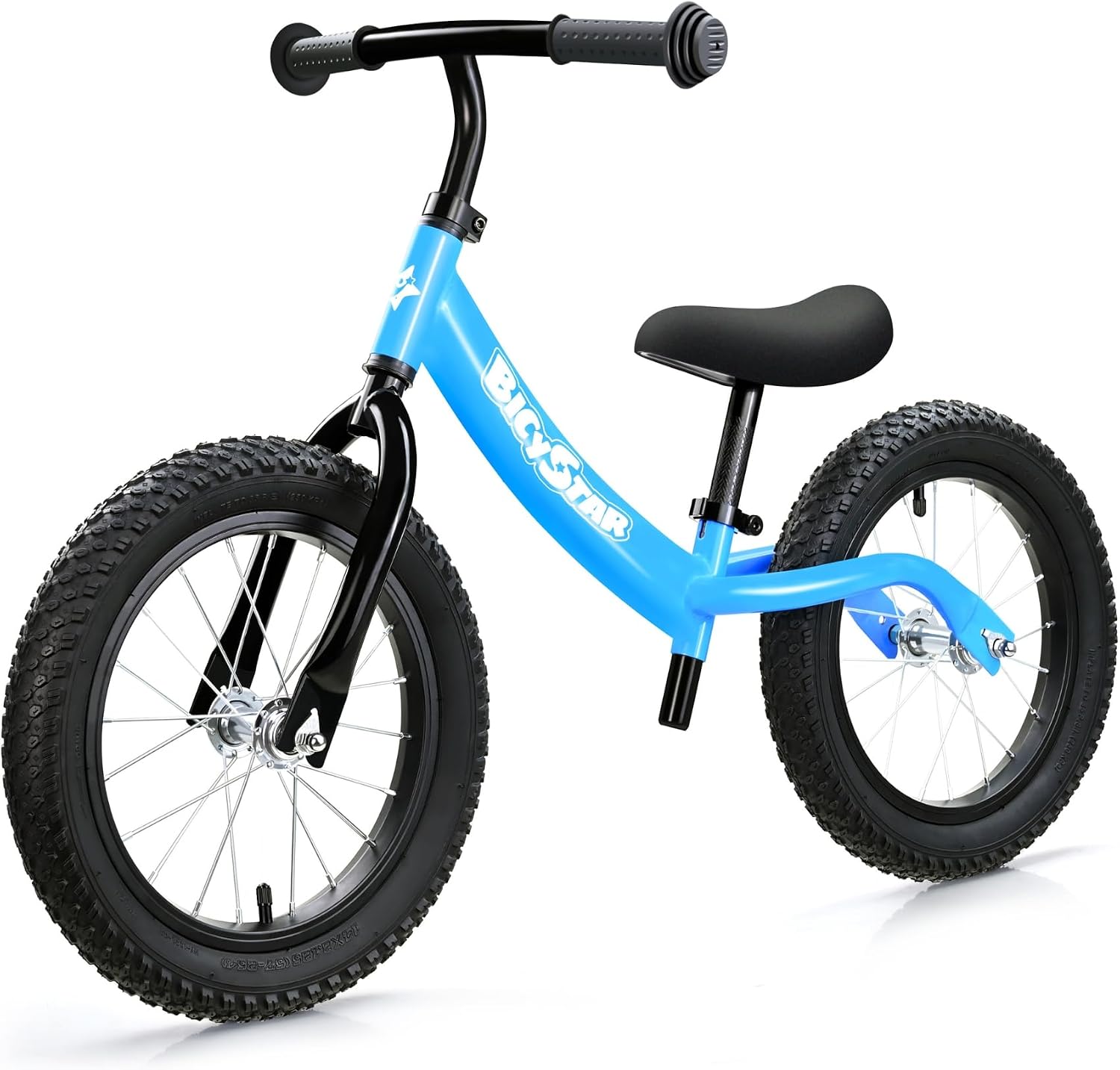 bicystar 14 Inch Balance Bike for Kids 3-5 with Rubber Air Tires, Blue | lightweight frame, adjustable seat & handlebar, easy assembly, outdoor riding, footrest, no pedals