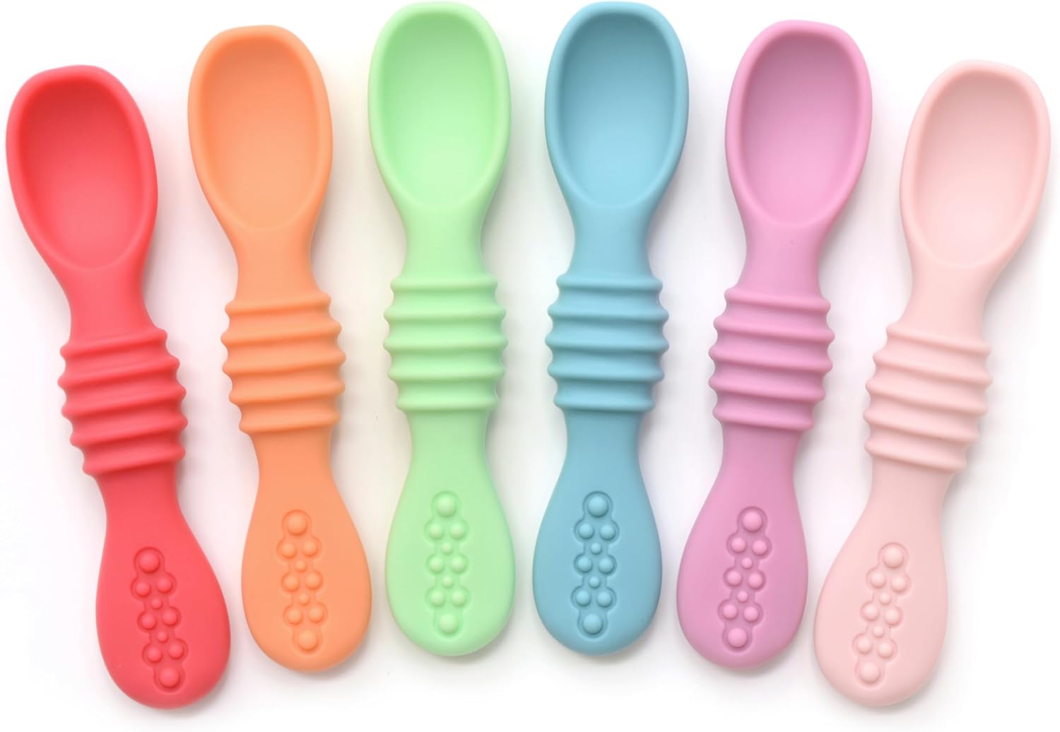 Silicone Chew Spoon Set for Babies and Toddlers | Safety Tested | BPA Free | Baby Spoon 6 Pack