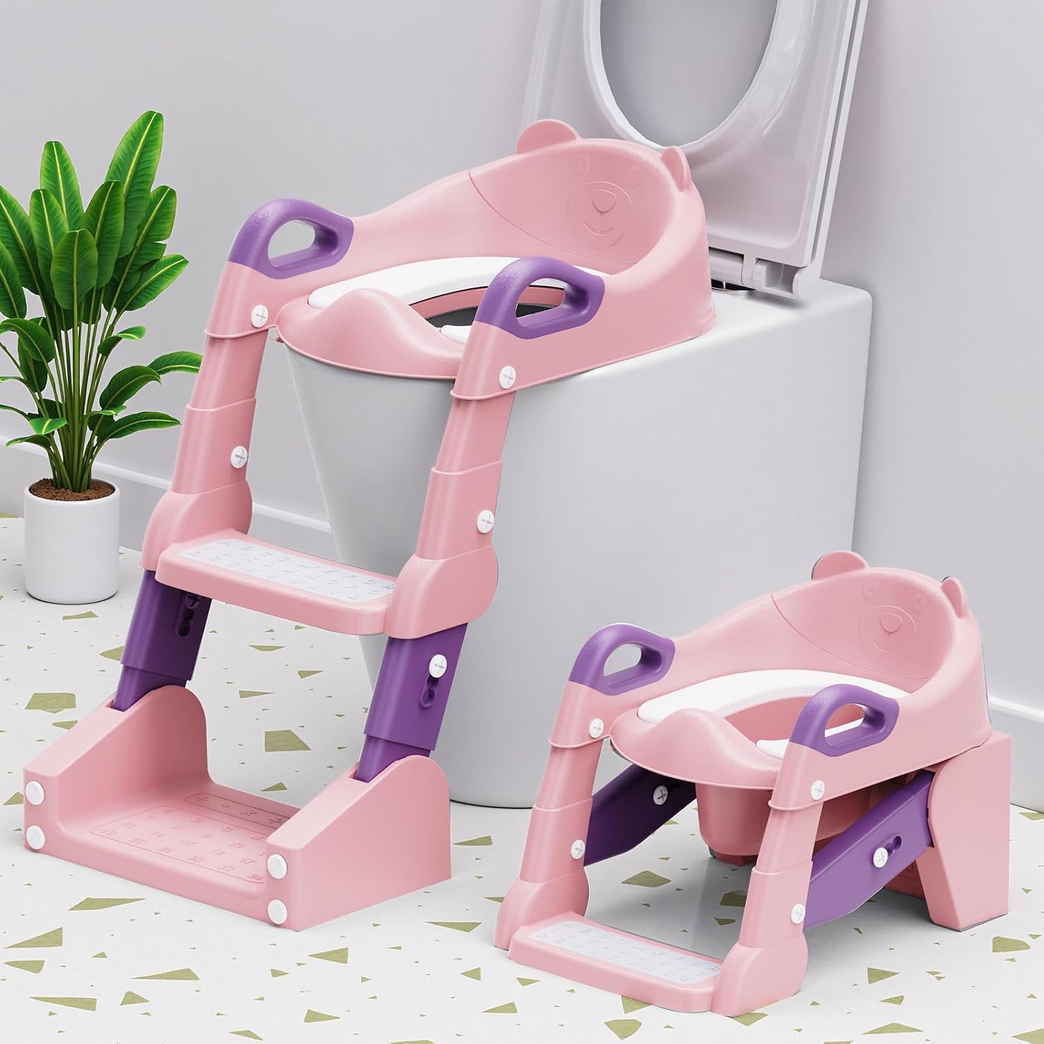 Potty Training Seat, 3-in-1 Toddler Toilet Seat with Step Stool Ladder, Splash Guard Anti-Slip Pad, Foldable Potty Chair with Soft Cushion for Toddler Kids Boys Girls